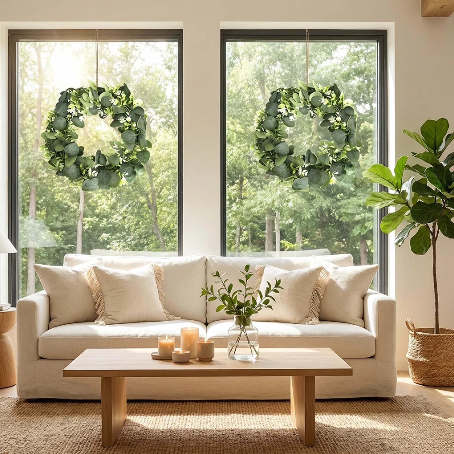 Corona de Eucalipto y Bayas de 30 cm en PE Premium Corona de Puerta Resistente a la Intemperie para Todo el Año, Decoración para Exteriores de Entrada, Jardín y Exteriores