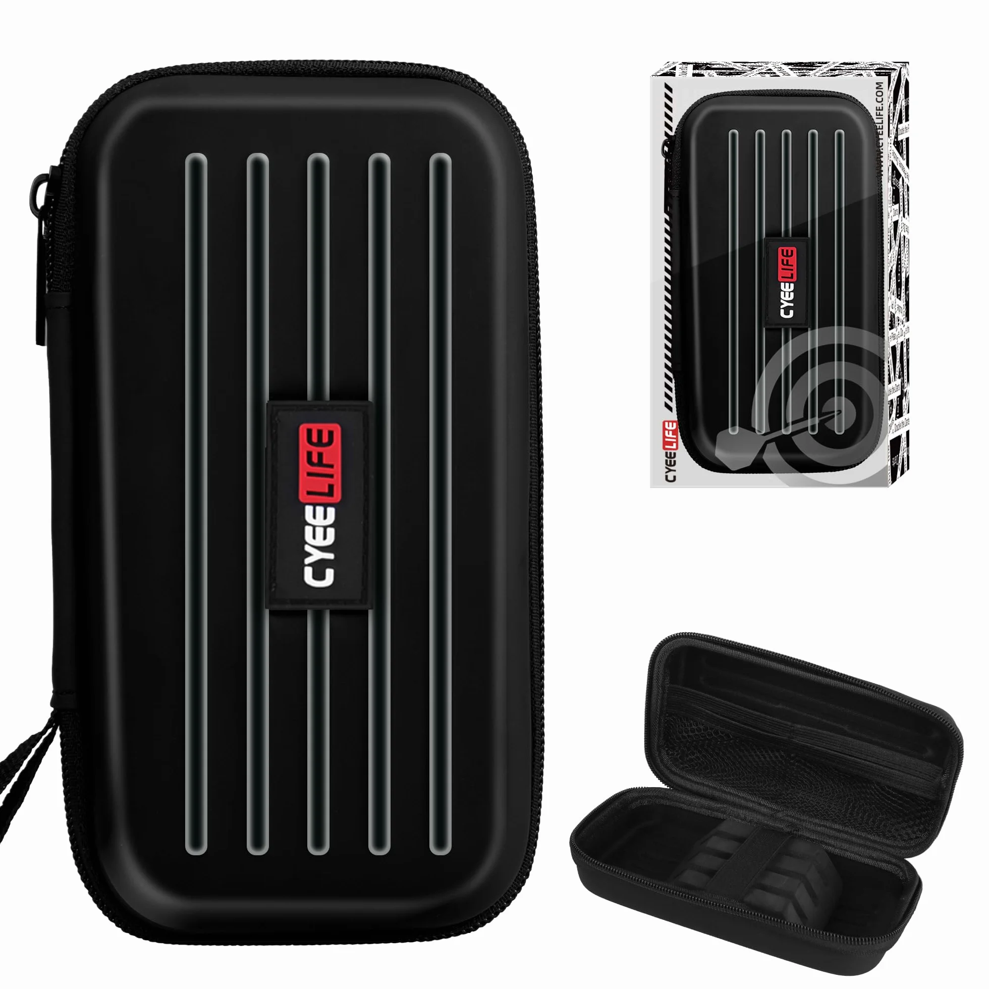 CyeeLife Bolsa para Dardos - Protección para Dardos de Acero o Blandos, Múltiples Bolsillos para Plumas y Accesorios, Negro, Bolsa Deportiva