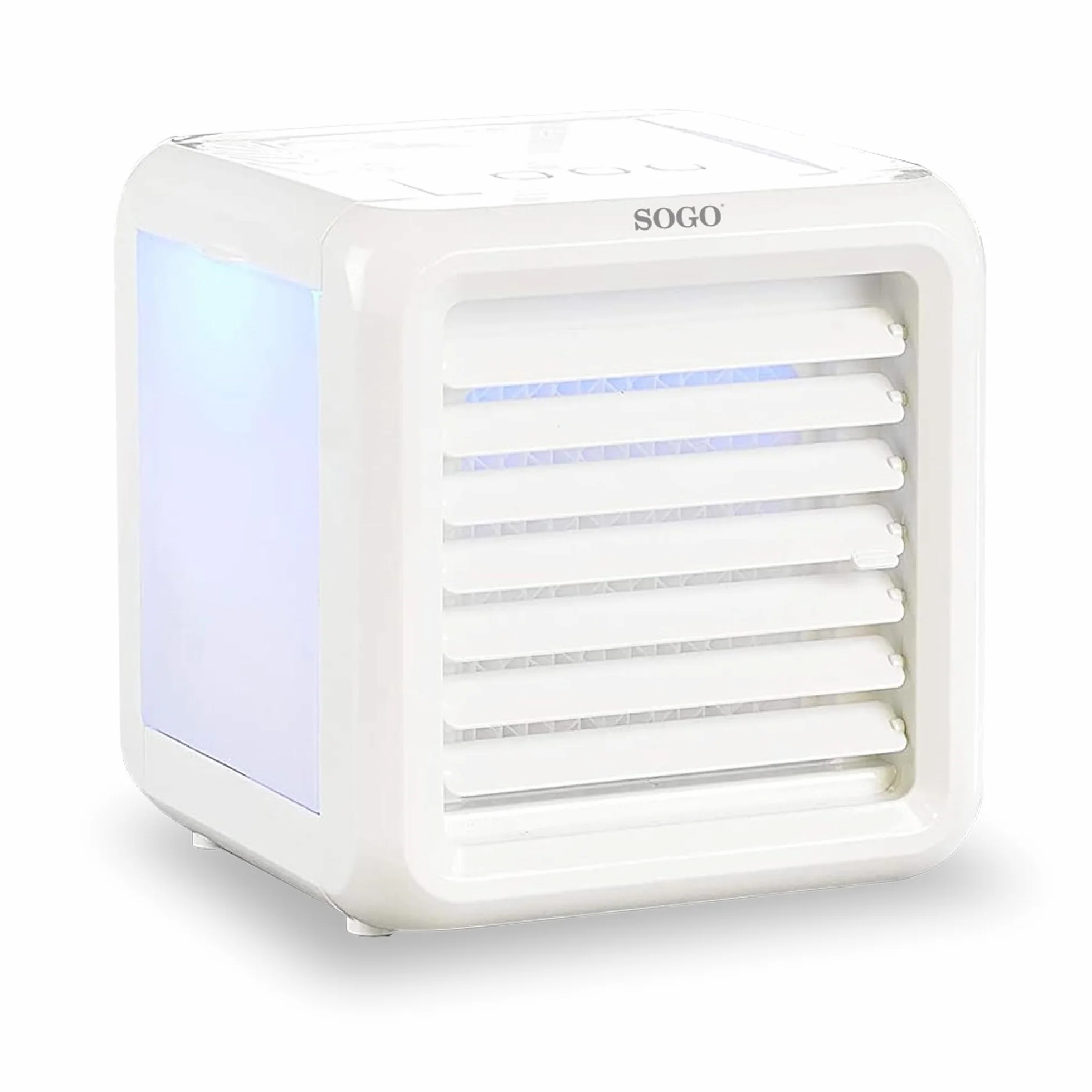 Sogo Mini Climatizador De Aire Portátil Con 7 Colores LED Y Caja De Agua Desmontable - Enfriador Aire Personal USB 3 Velocidades - Aire Acondicionado Compacto Con Flujo Ajustable Sin Adaptador