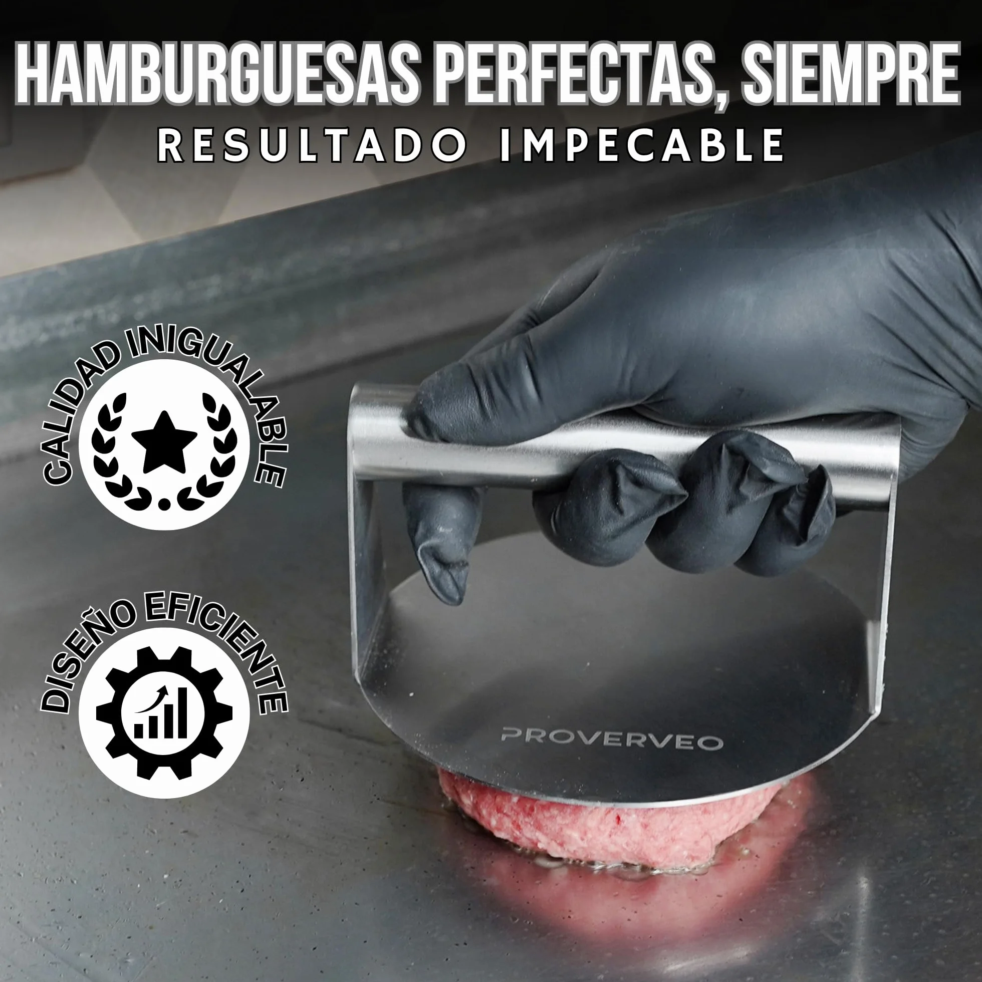 Smash Burger de Acero Inoxidable + Recetario de Hamburguesas | Prensa Hamburguesas | Smasher Redonda | Aplastador Profesional Antiadherente | Burger Press