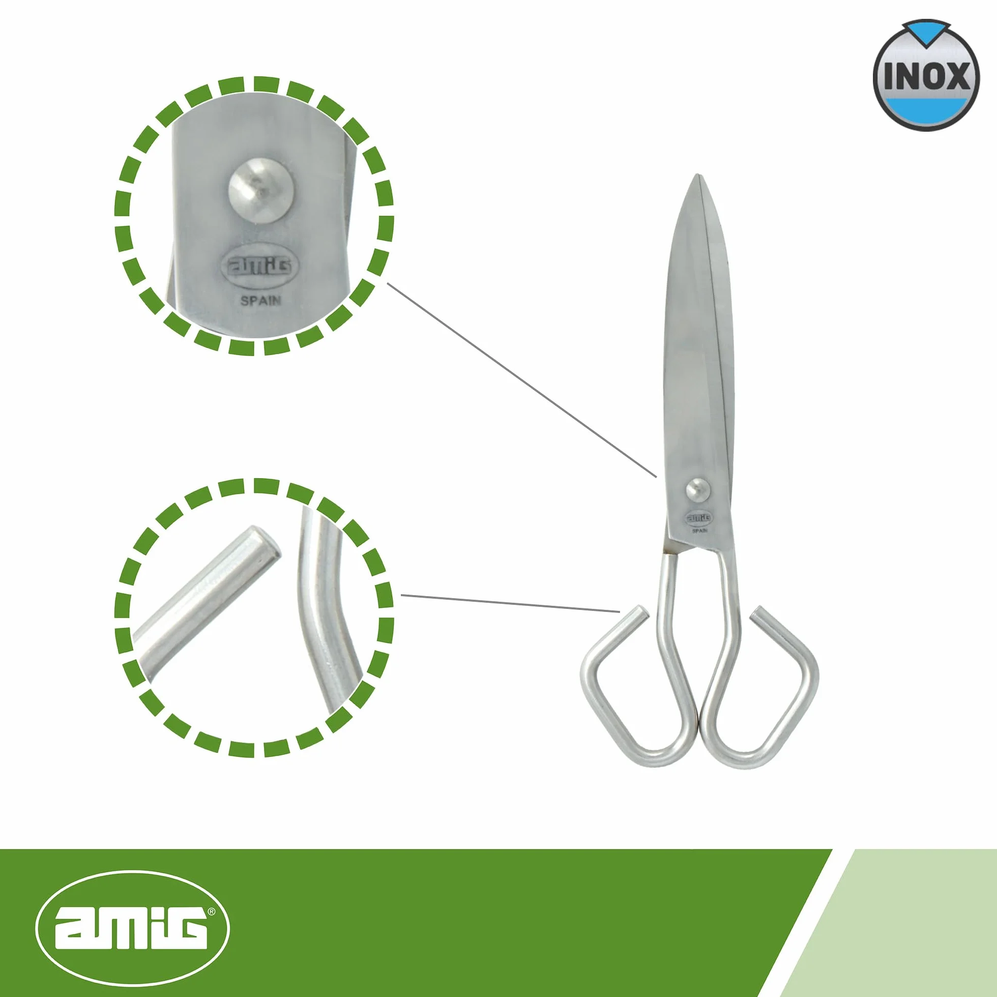 Amig - Tijeras de Cocina Multiusos - De Acero Inoxidable Templado - Sirven para Cortar Alimentos, Envases - Aptas para costura - Medidas: 1,5x11x28cm