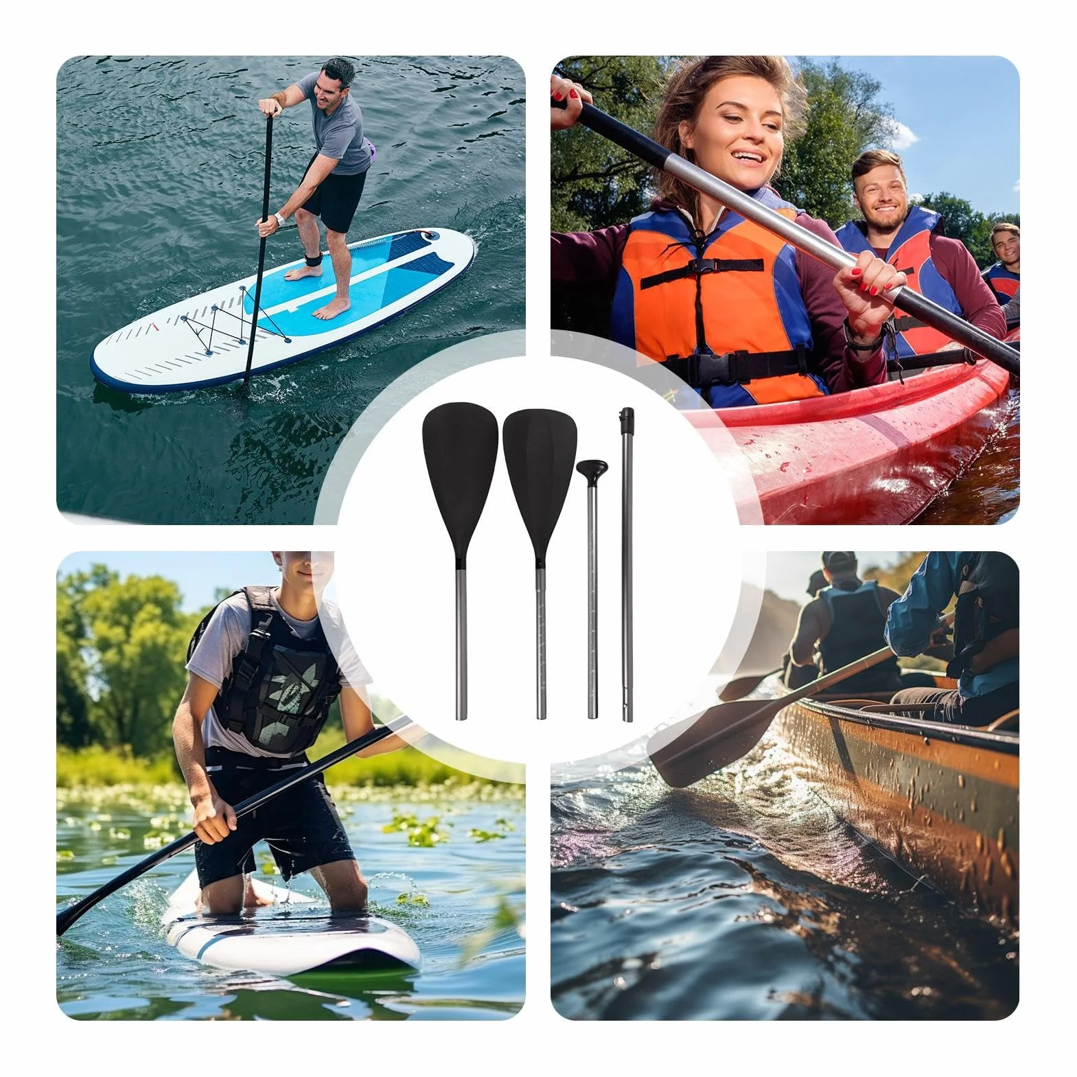 Remos de Kayak para Adultos 2 en 1 Longitud Ajustable Liberación Rápida Cabeza Simple y Doble