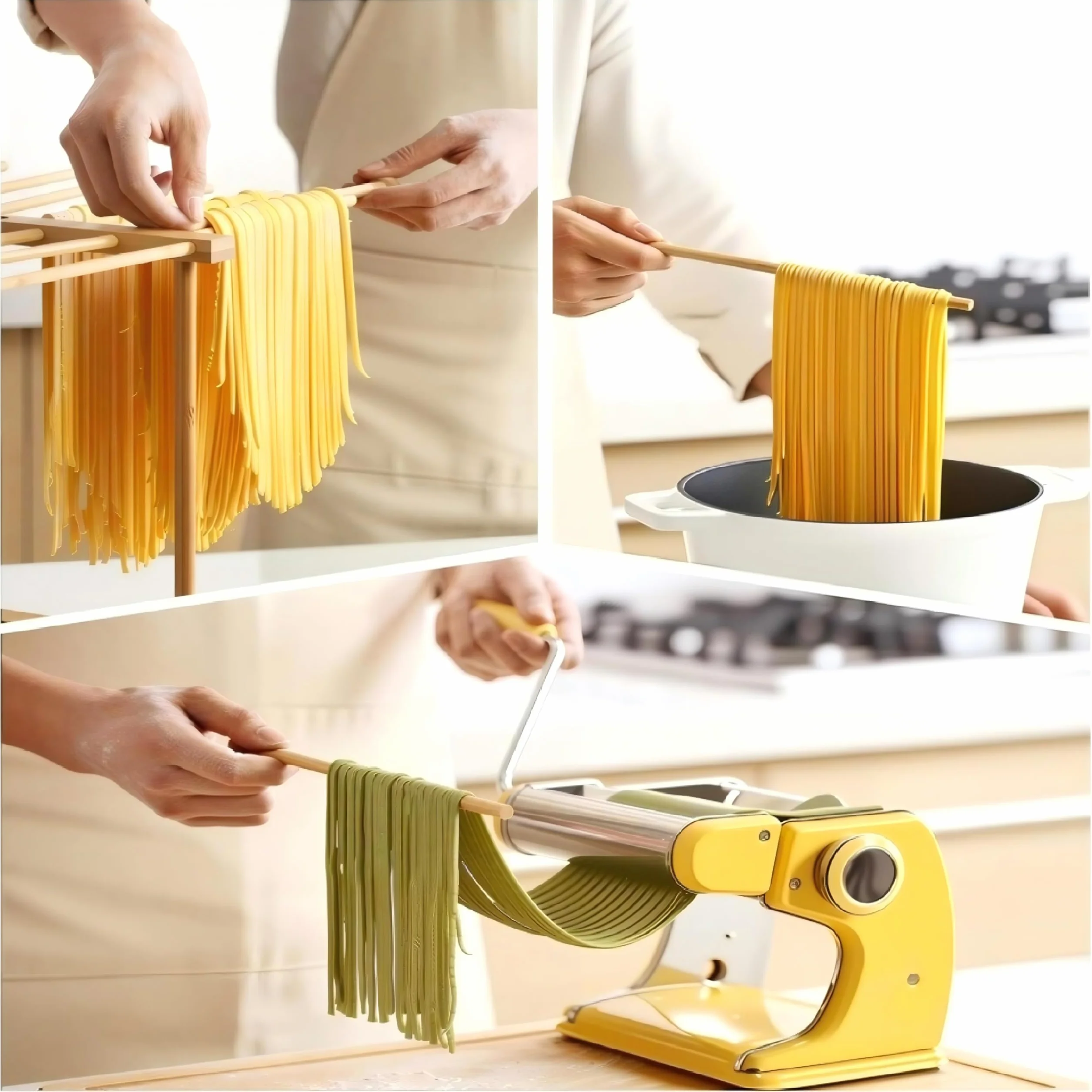 Secador De Pasta, Bastidor De Madera para Secar Fideos con Barra De Transferencia Y 12 Varillas De Secado, Gran Capacidad Y Plegable, para Fideos Italianos Y Fideos Chinos