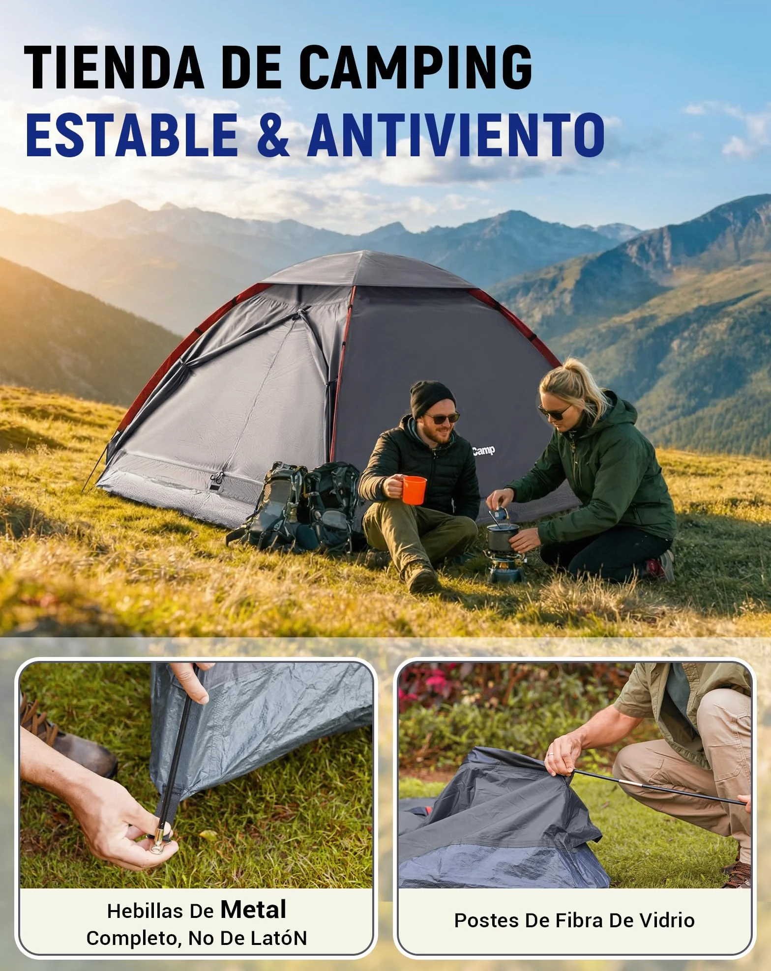 KingCamp Tienda de Campaña 2-3 Personas Impermeable 3000mm Ultraligera 210x180x130cm