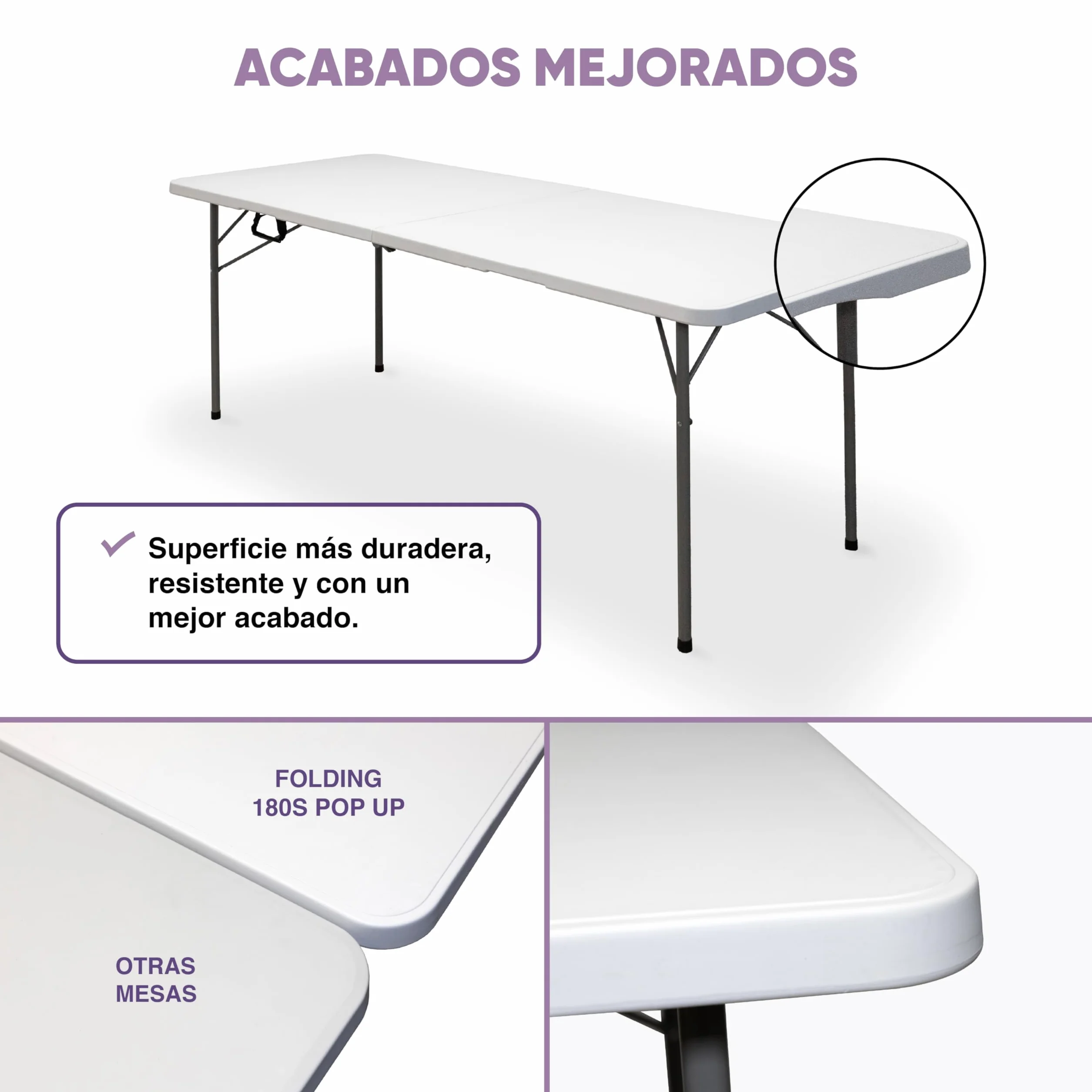 KG KITGARDEN Mesa Plegable Portátil Apertura Automática 180 x 70 x 74 cm Blanco