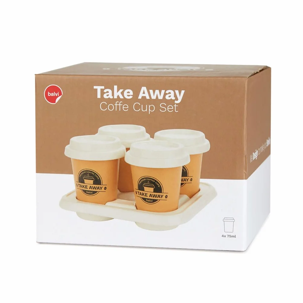 Balvi Set Tazas café Take Away Color Marrón, Blanco Incluyen una Bandeja de Porcelana Porcelana 75 ml