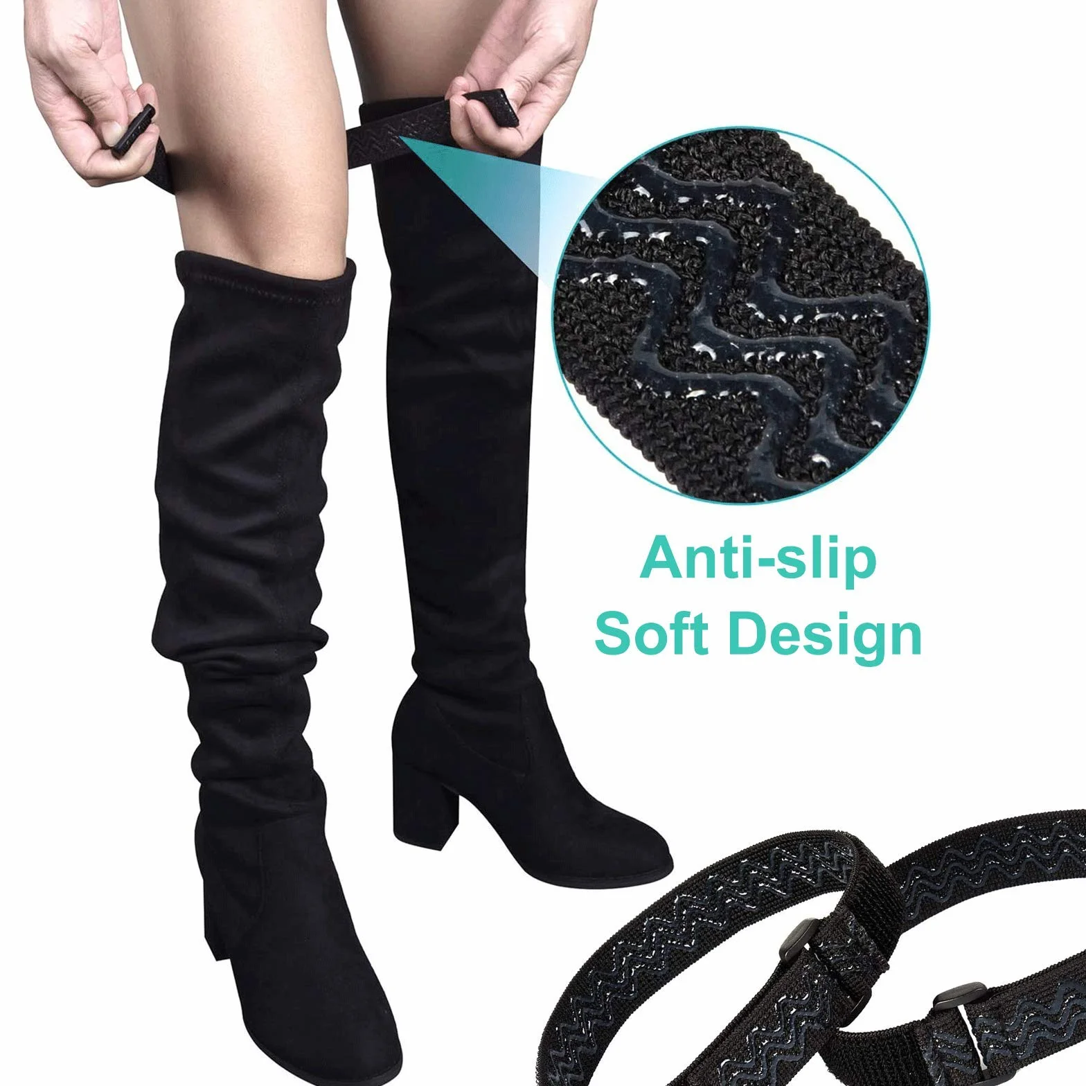 Correas de Botas Largas Fijas Antideslizantes con Cinta Adhesiva Gancho Ajustable Prevención de Caídas