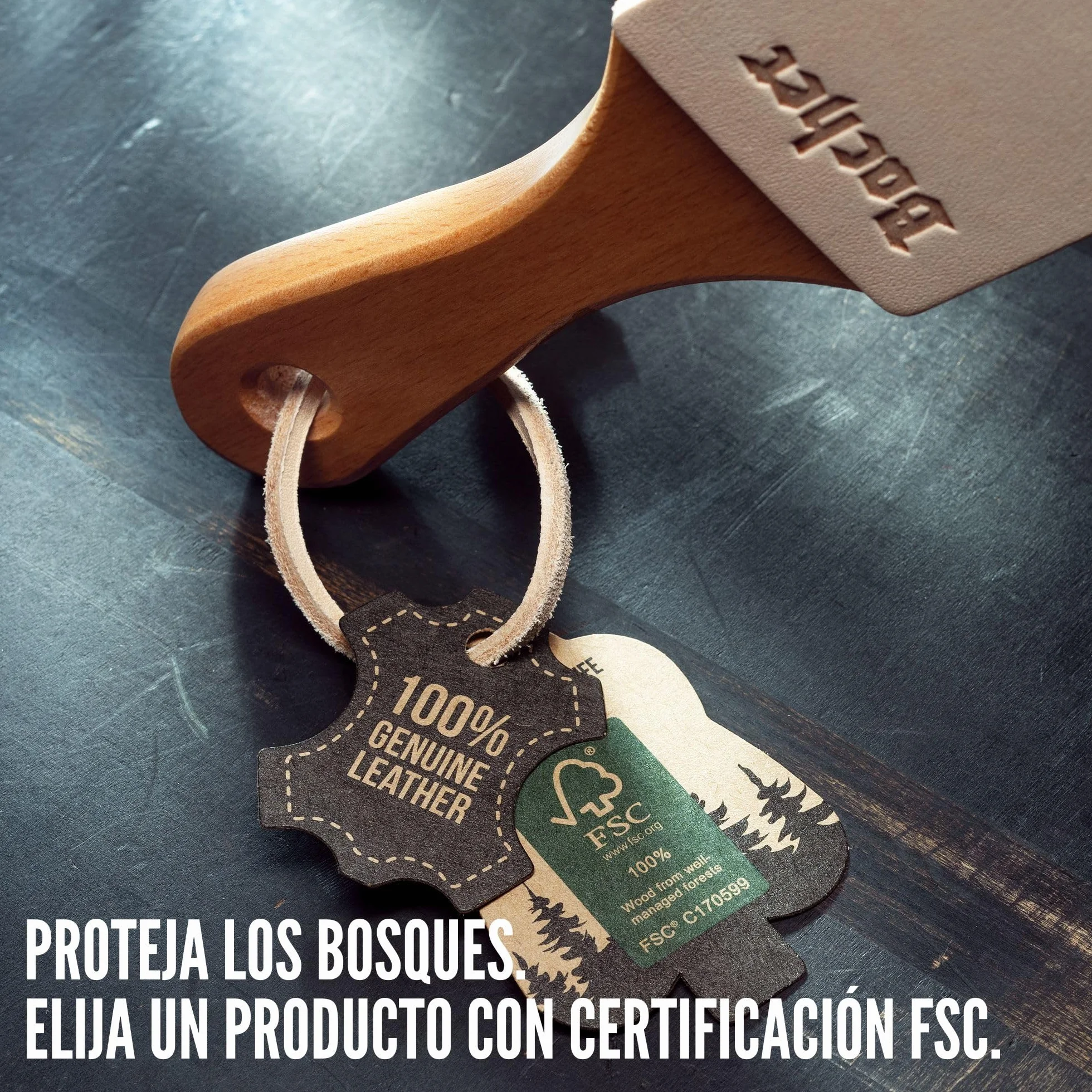 BACHER Premium Asentador de Cuero Strop para Cuchillos Paleta de madera dura cubierta concuero de curtido vegetal de 1/8"de grosor. Incluye un kit de 4 compuestos de afilado.