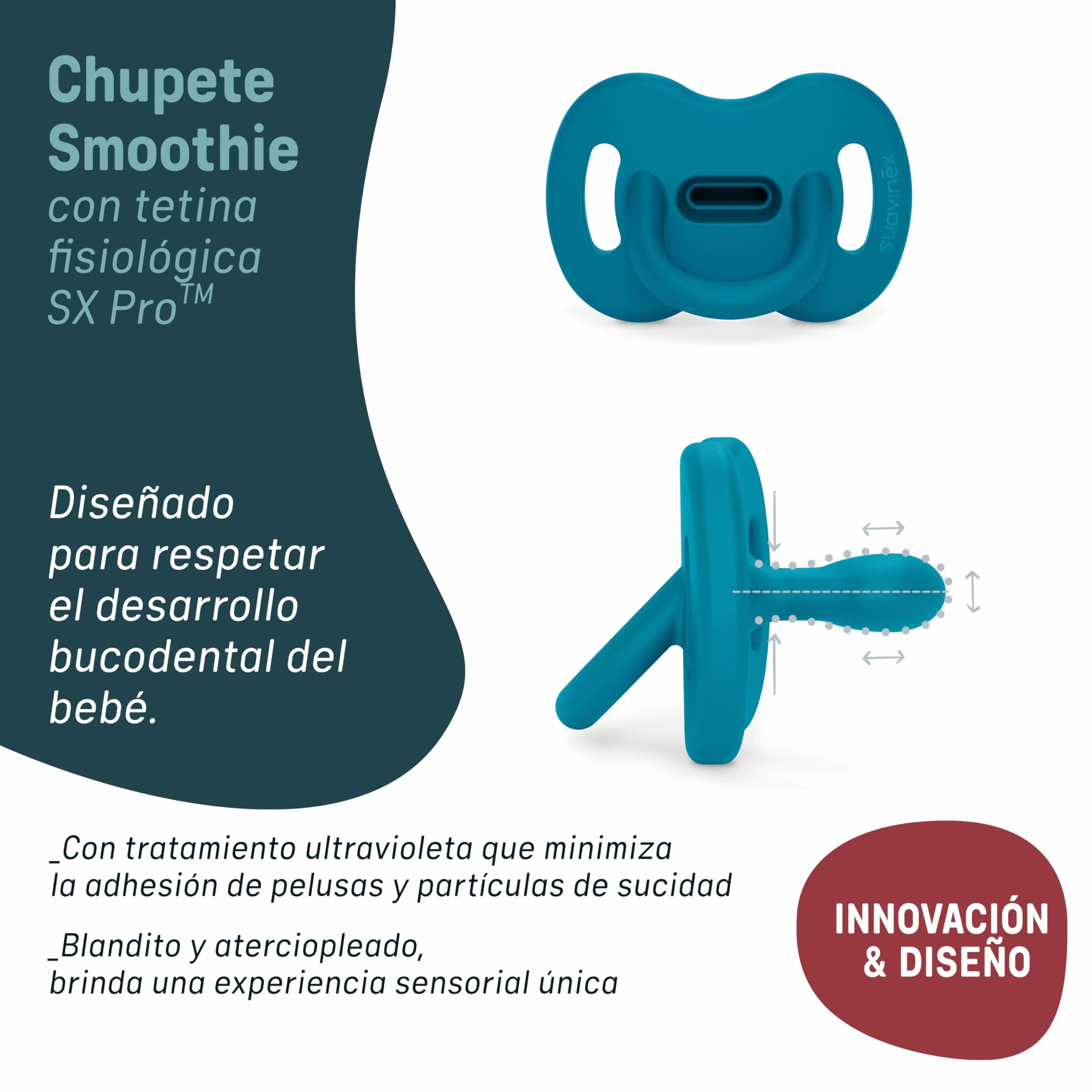 Suavinex Pack 4 Chupetes Todo Silicona para Bebés 6/18 Meses Tetina Fisiológica SX Pro Azul Verde