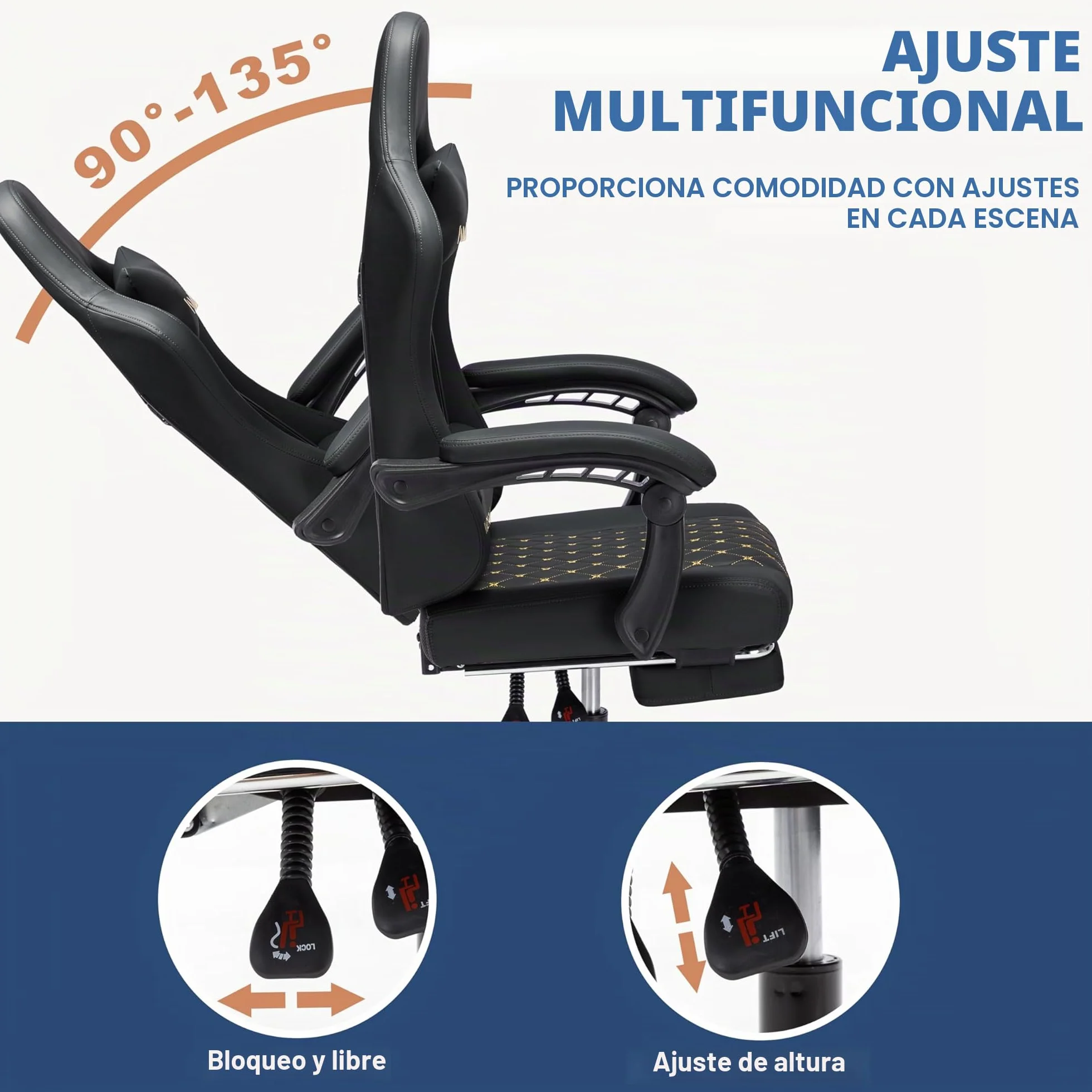 Andyou Silla Gaming Ergonómica Profesional con Soporte Lumbar - Silla Gamer para Adulto, Giratoria y Reclinable con Reposapiés Ajustable y Tela Transpirable, Soporte 150 kg para Oficina y PC
