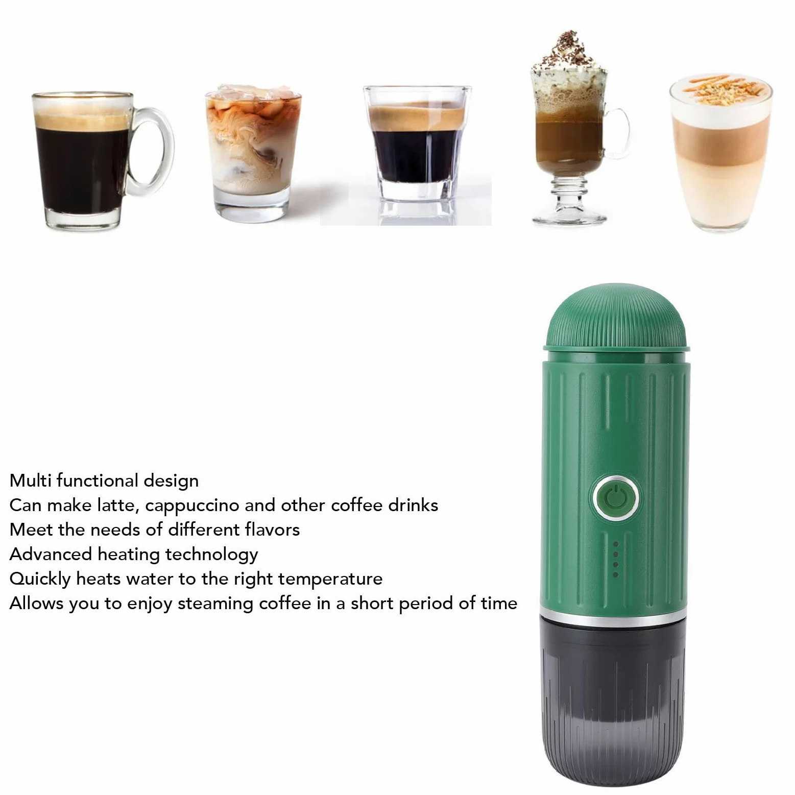Hidyliu Portátil Mini Máquina de café Extracción de Alta Eficiencia para Viajes de Oficina en Casa ABS 9.8x3in (Verde)