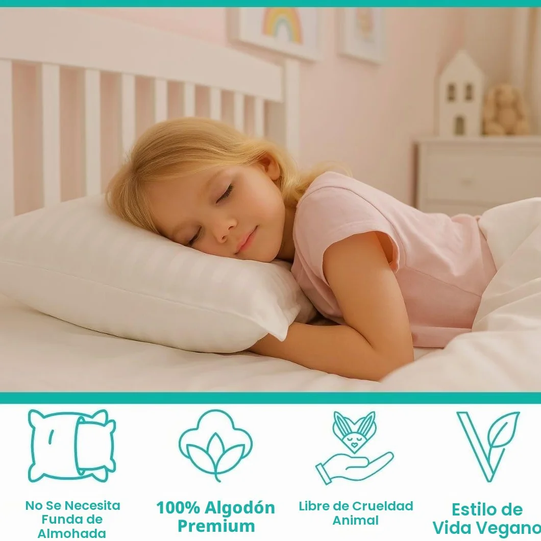 Kinder Fluff Almohada para Niños Pequeños 2X Algodón 300T Hipoalergénica Lavable a Máquina