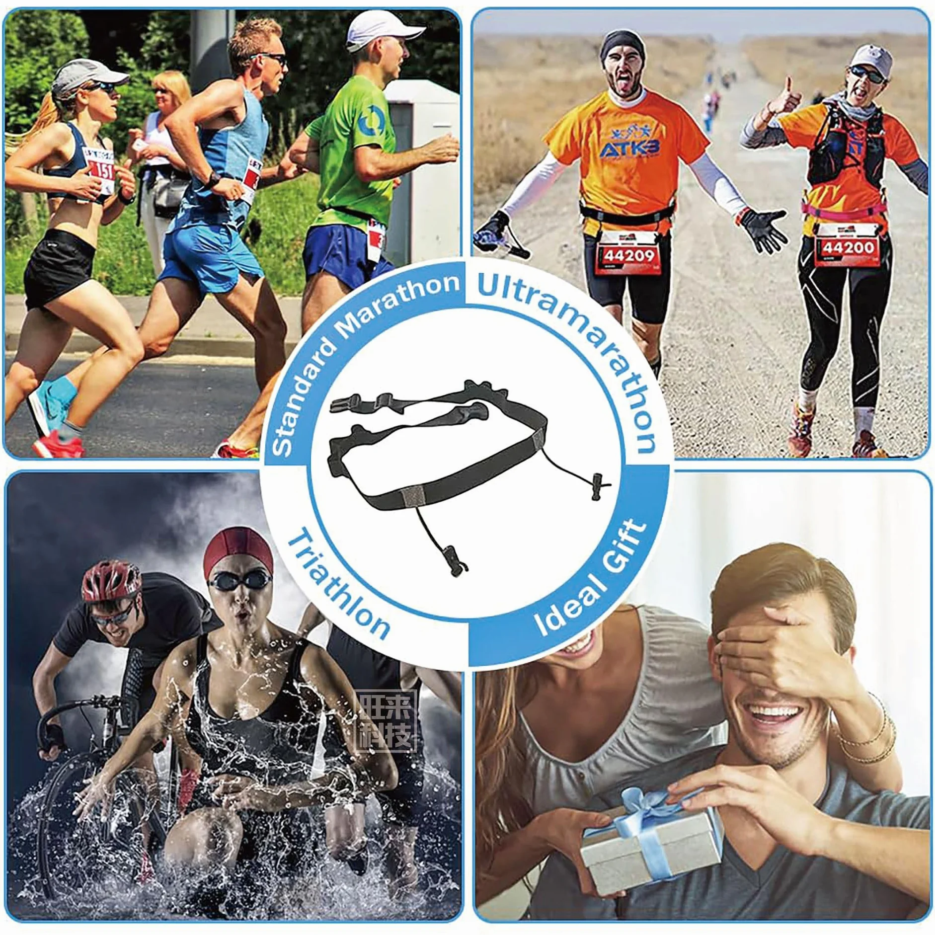 Race Cinturón para Número de Dorsal, Cinturón Portadorsal Running Unisex para Triatlón Maratón