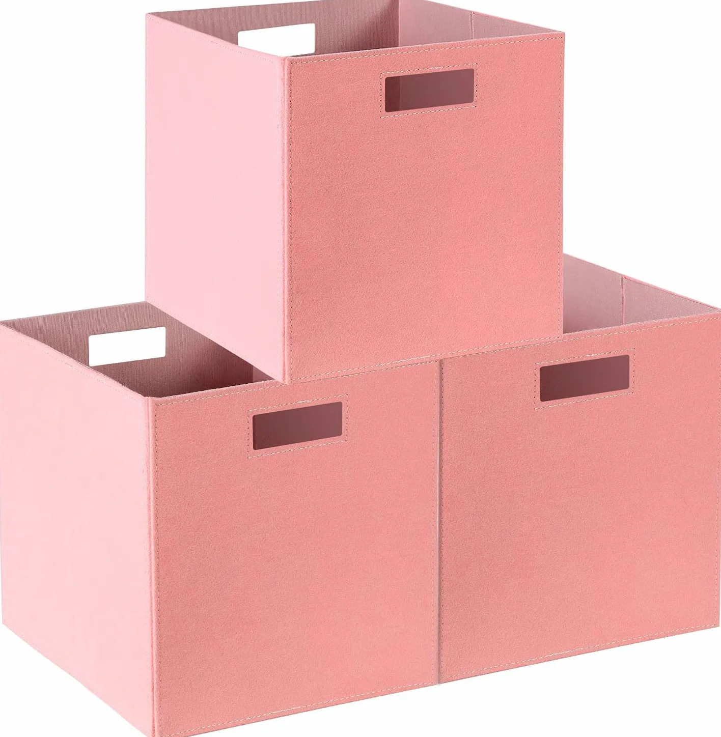 Caja de almacenamiento de fieltro plegable juego de 3 organizador 30 x 30 x 30 cm rosa