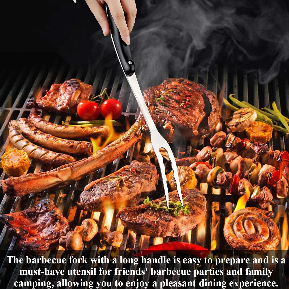 Tenedor para carne ReaNea, tenedor de cocina para tallar acero inoxidable de alta resistencia, tenedor para servir parrilla con mango resistente al calor, fácil de limpiar