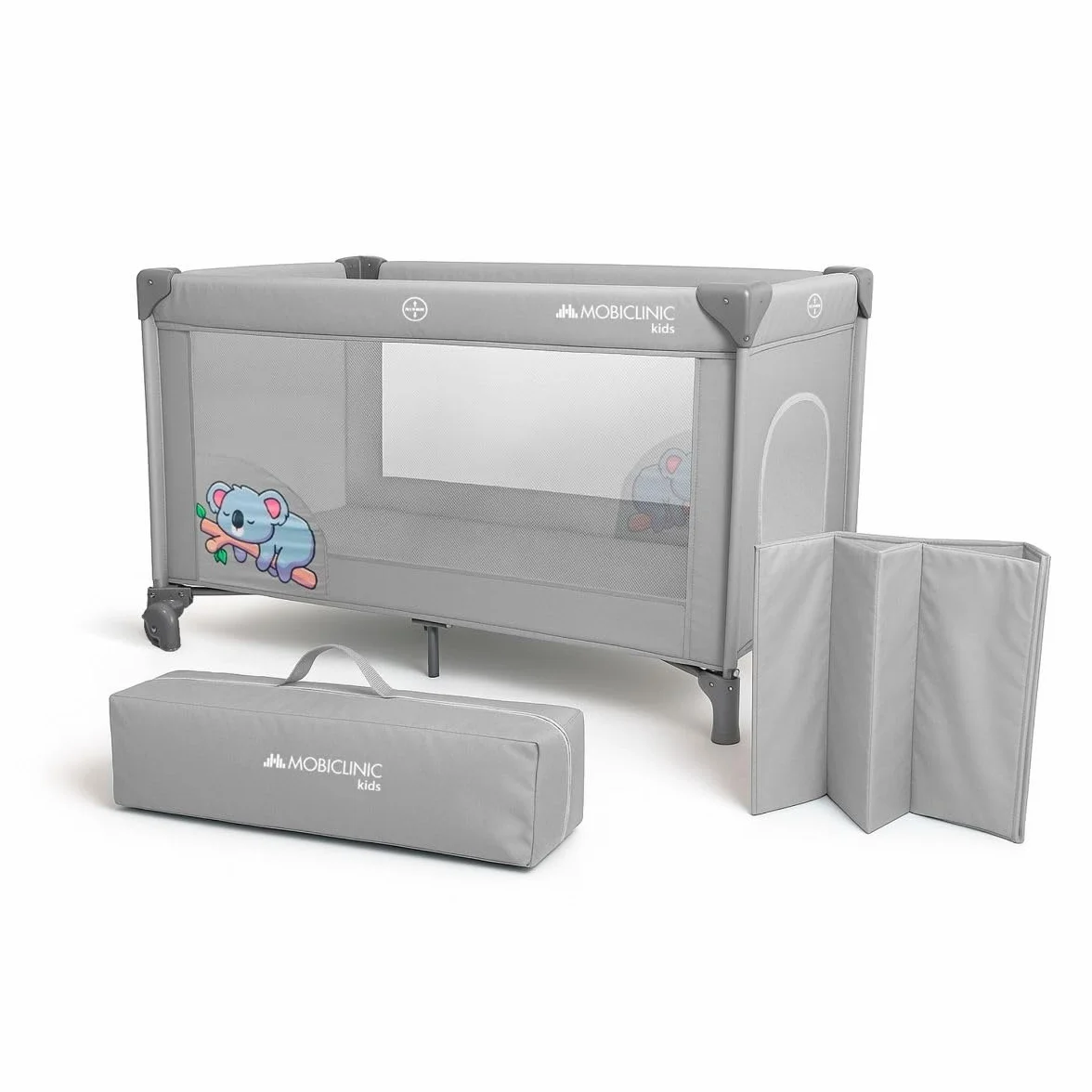 Mobiclinic Cuna de Viaje Bolsa Transporte 2 en 1 Plegado ultracompacto Colchón extraíble hasta 15kg Tela Transpirable Entrada Lateral con Cremallera Parque bebé Ruedas Gris