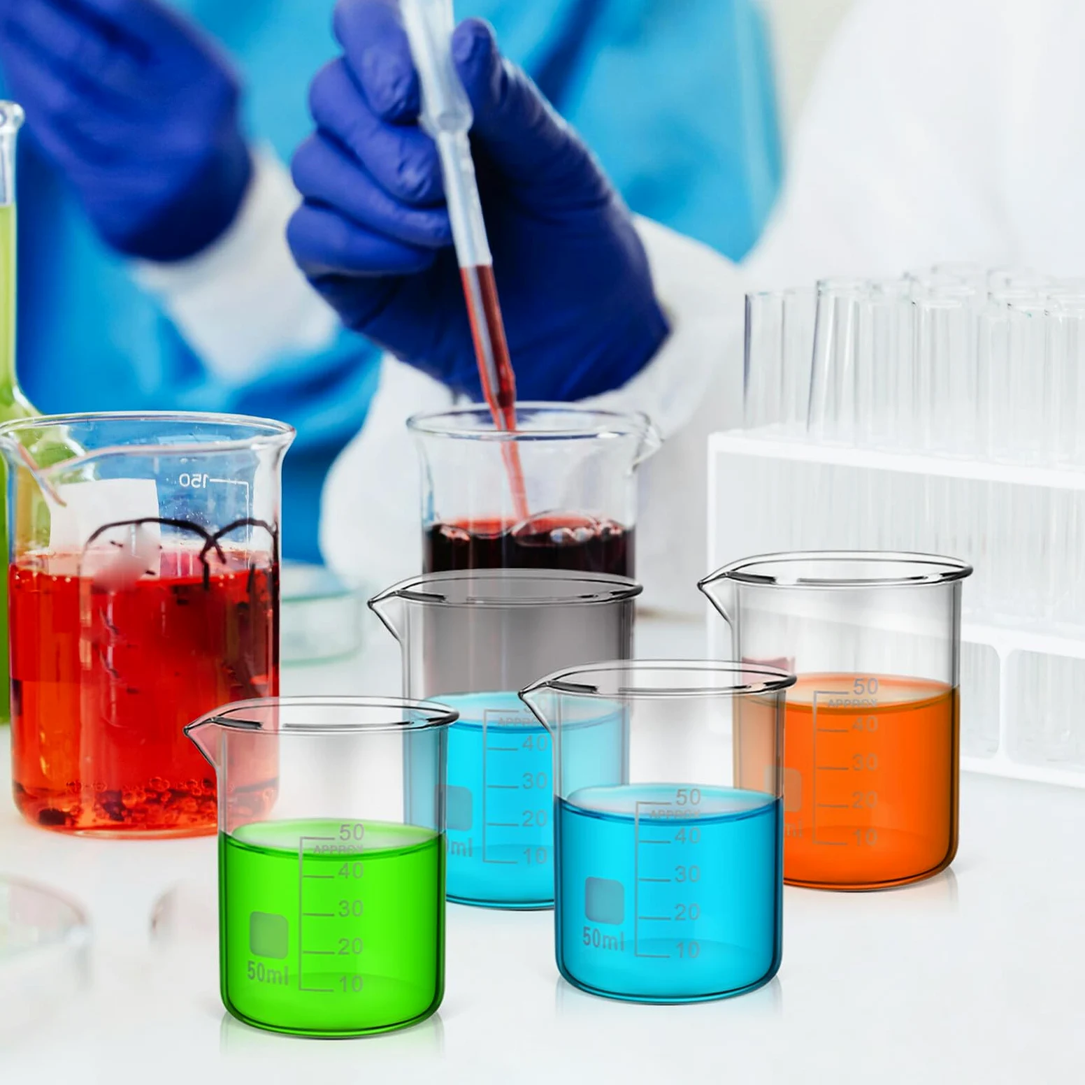 Sewroro 20 Vasos Medidores de Vidrio Borosilicato 50 Ml Resistentes y Estables para Suministros de Laboratorio Uso Versátil y Diseño Simple y Elegante