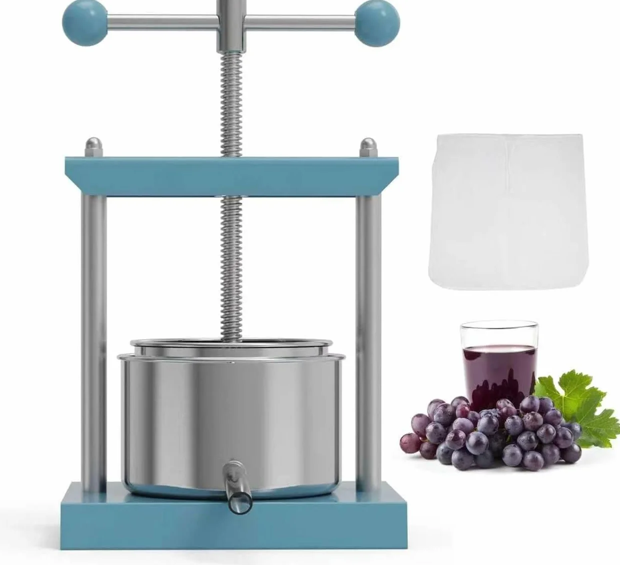 SQUEEZE master Prensa de frutas de 6 litros, queso tintura hierbas frutas blandas prensa manual jugo, acero inoxidable y hierro para jugo, aceite de oliva