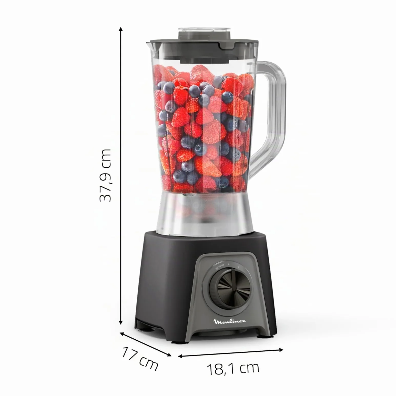 Moulinex Blendeo+ Batidora de vaso 450W 1,5L 2 velocidades Pulse Pica hielo Cuchillas extraíbles Gris