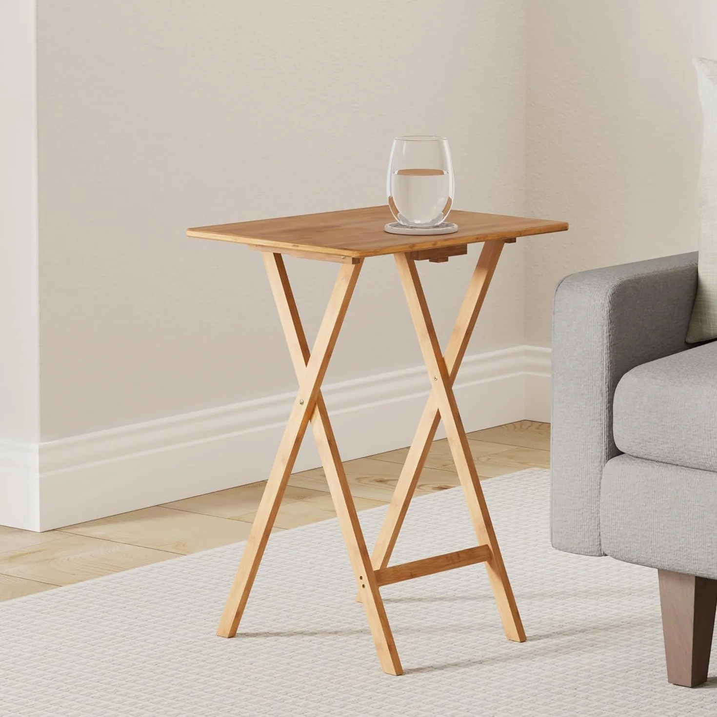 LOLAhome Mesita Auxiliar Plegable de bambú, marrón, Mesa nórdica Multiusos portatil para salón, Comedor, Cocina, habitación, balcón, terraza, 49,50x37,5x65,5cm
