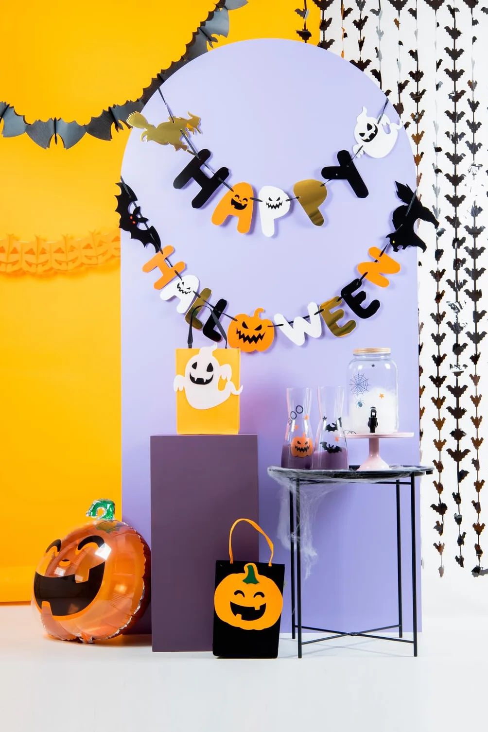 Folat 23872 Cortina de Puerta Murciélagos Negros - ¡Halloween Booo! - 2 x 1 Metro - Decoración de Halloween: Calabaza, Fantasma, araña, Bruja