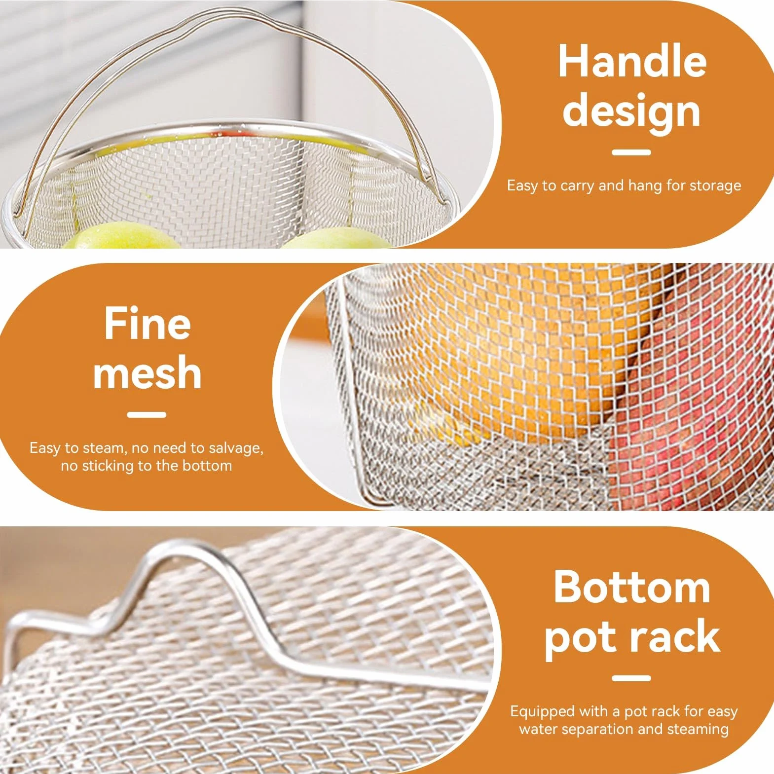 Cesta para Vapor, Cesta de Malla para Vapor Cesta y Colador de Malla de Acero Inoxidable para Ollas a Presión y Ollas para Lavar Freír a Vapor, vaporera microondas, vaporera cocinar vapor(20cm)