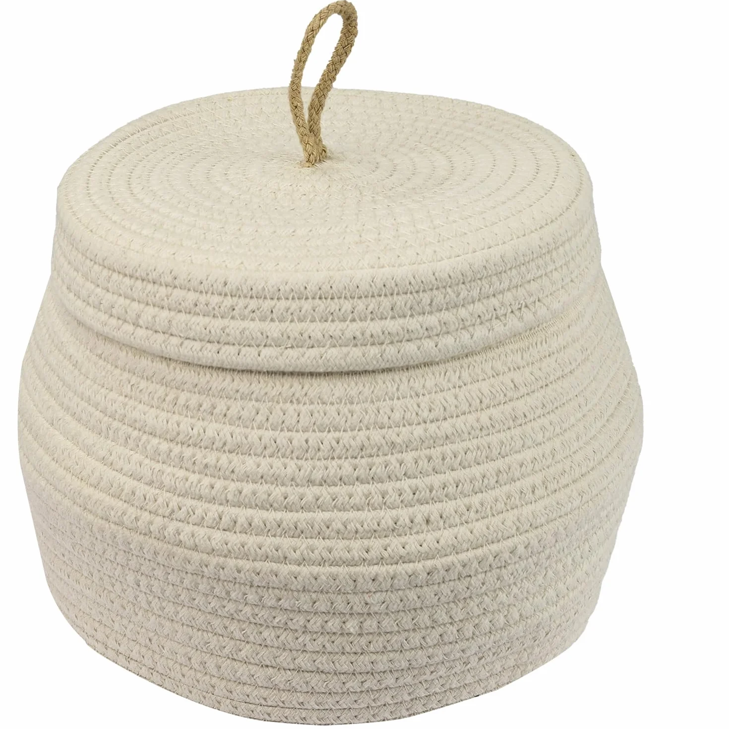 HMF Cesta de almacenamiento redonda para baño, cesta con tapa de algodón, altura 25,5 x 19 cm, color crema