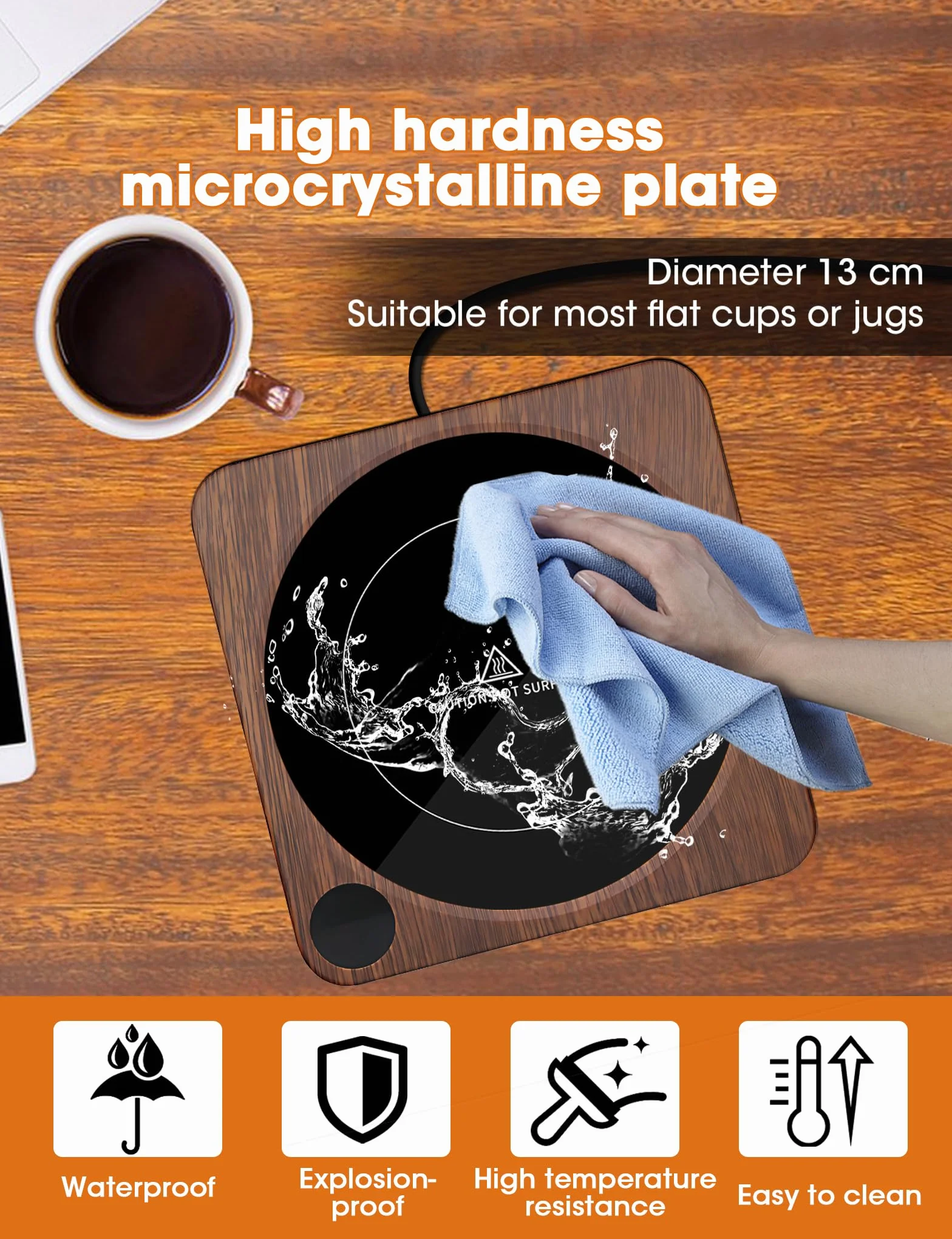 MQFORU Calentador de Tazas, Calentador de Café de Sobremesa con Indicador de Temperatura, 2-12H Apagado Automático, Calentador de Velas Inteligente, Mantén Las Bebidas Calientes
