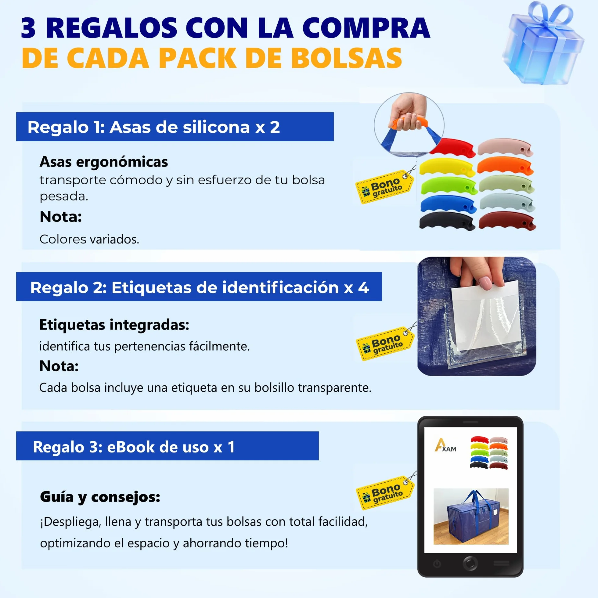 AXAM Pack de 4 Bolsas de Mudanza Grandes XL 91L – Almacenaje de Ropa Resistente e Impermeable – Alternativa a Cajas de Cartón – Reutilizables con Asas de Silicona