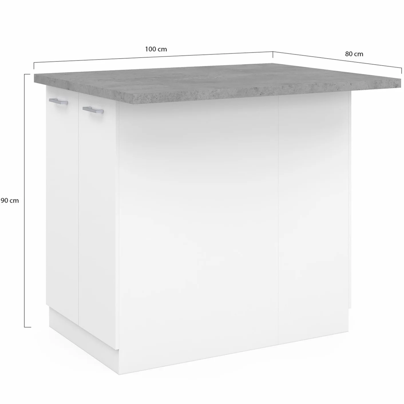 IDMarket - Ilot Central IVO 120 cm, color blanco con superficie de trabajo, efecto hormigón