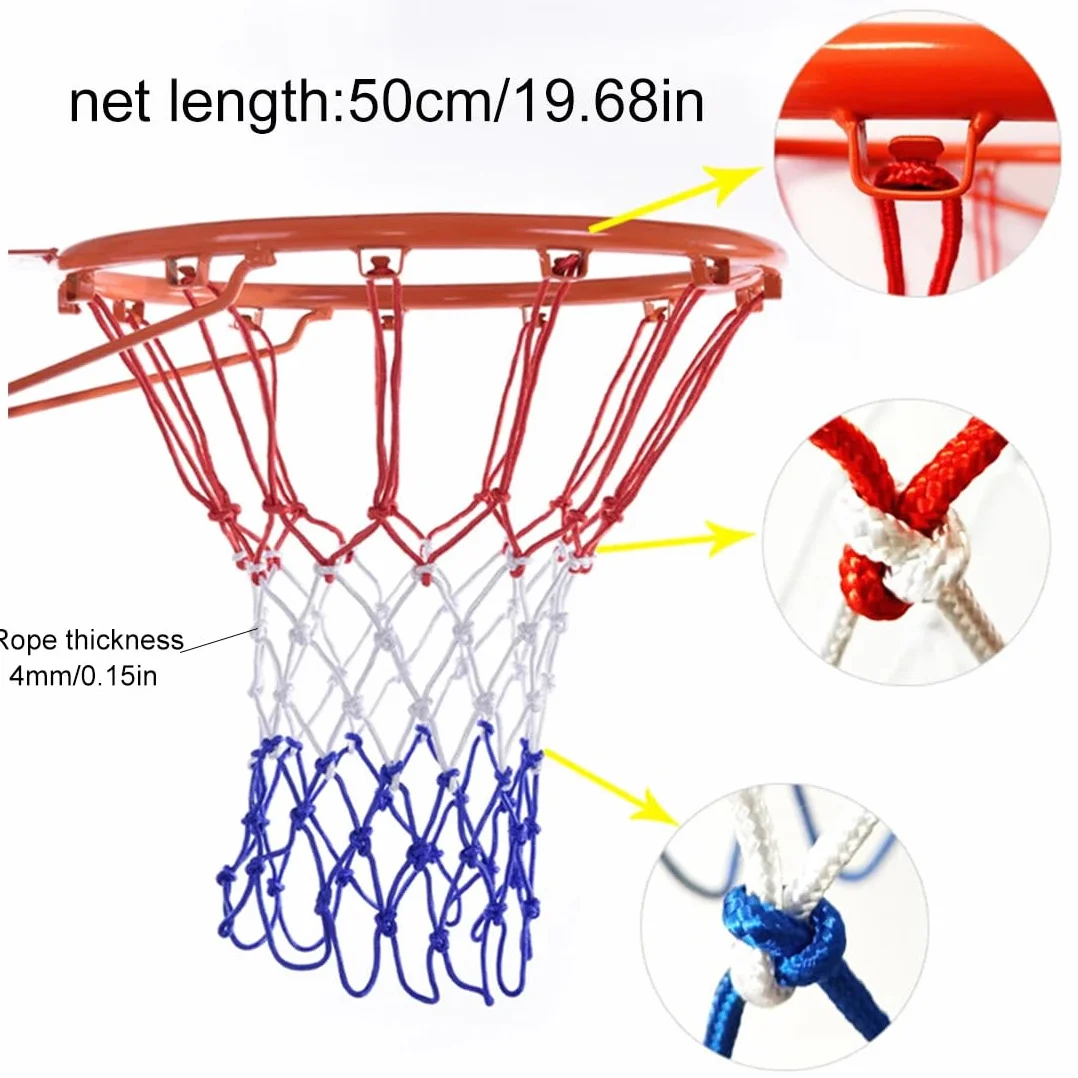 Redes de Baloncesto Tricolor, Red de Repuesto Resistente, para Deportes Interior y Exterior