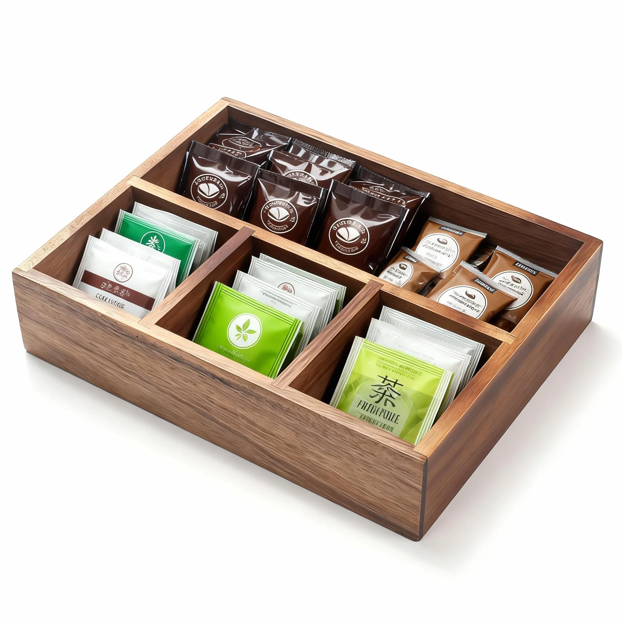 XIMISISE Soporte para bolsas de té, organizador de almacenamiento de bolsas de té de madera de acacia, cesta de dulces de té, organizador de paquetes de azúcar, organizador de condimentos de estación