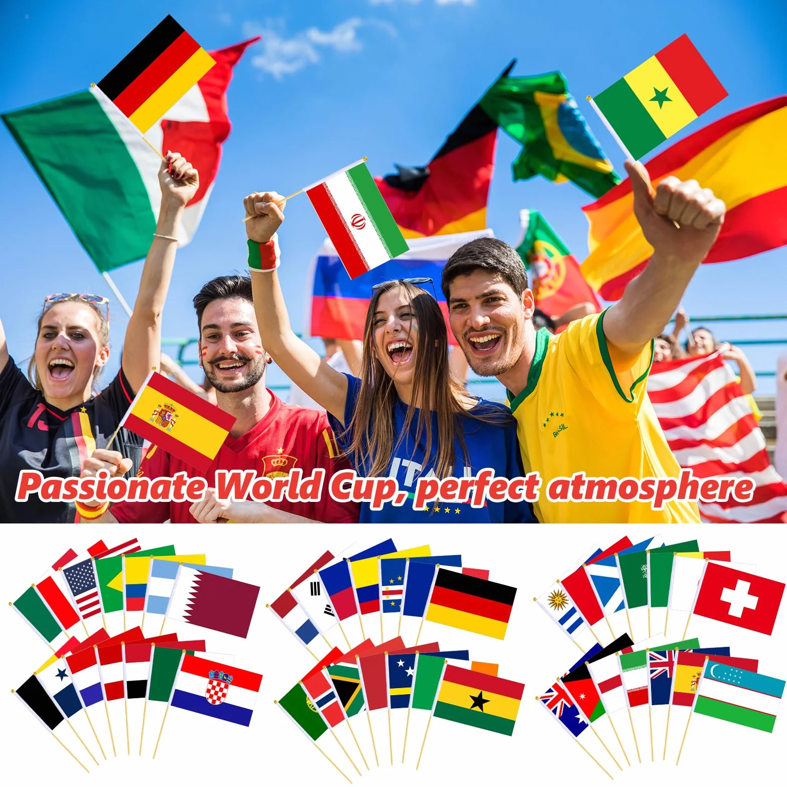 Banderas de Países Pequeñas 30 cm para Decoración Mundial 2026, Hechas a Mano con Polo Blanco, Doble Cara