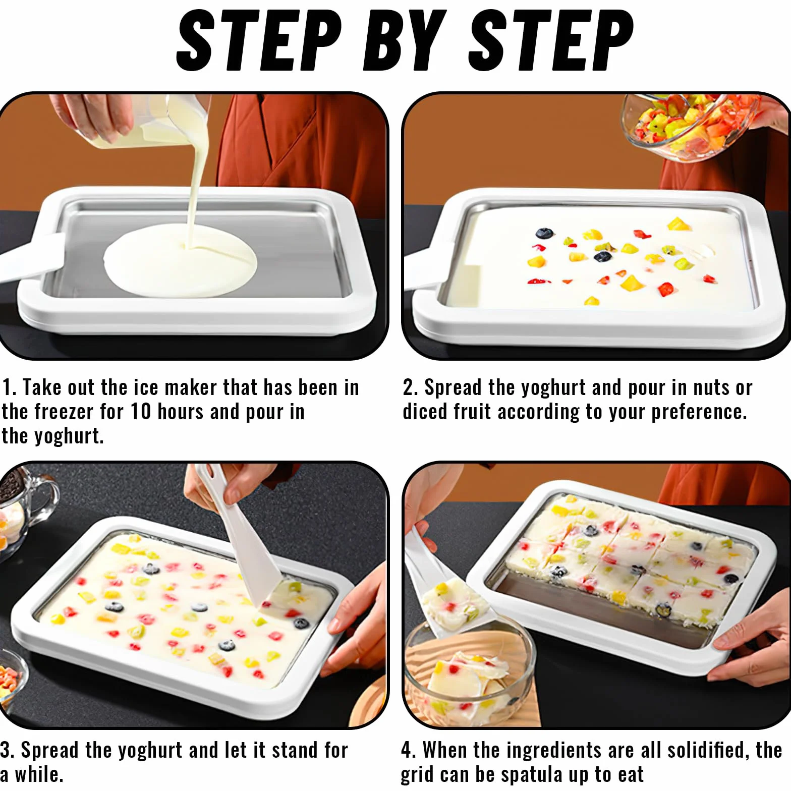 Fabricante de Helados, ZoneYan Heladera Instantánea con 2 Espátulas, Máquina para Hacer Helados en Rollo, Placa de Hielo para Helados, Plancha para Hacer Helado para Sorbete, Gelato, Yogur Helado