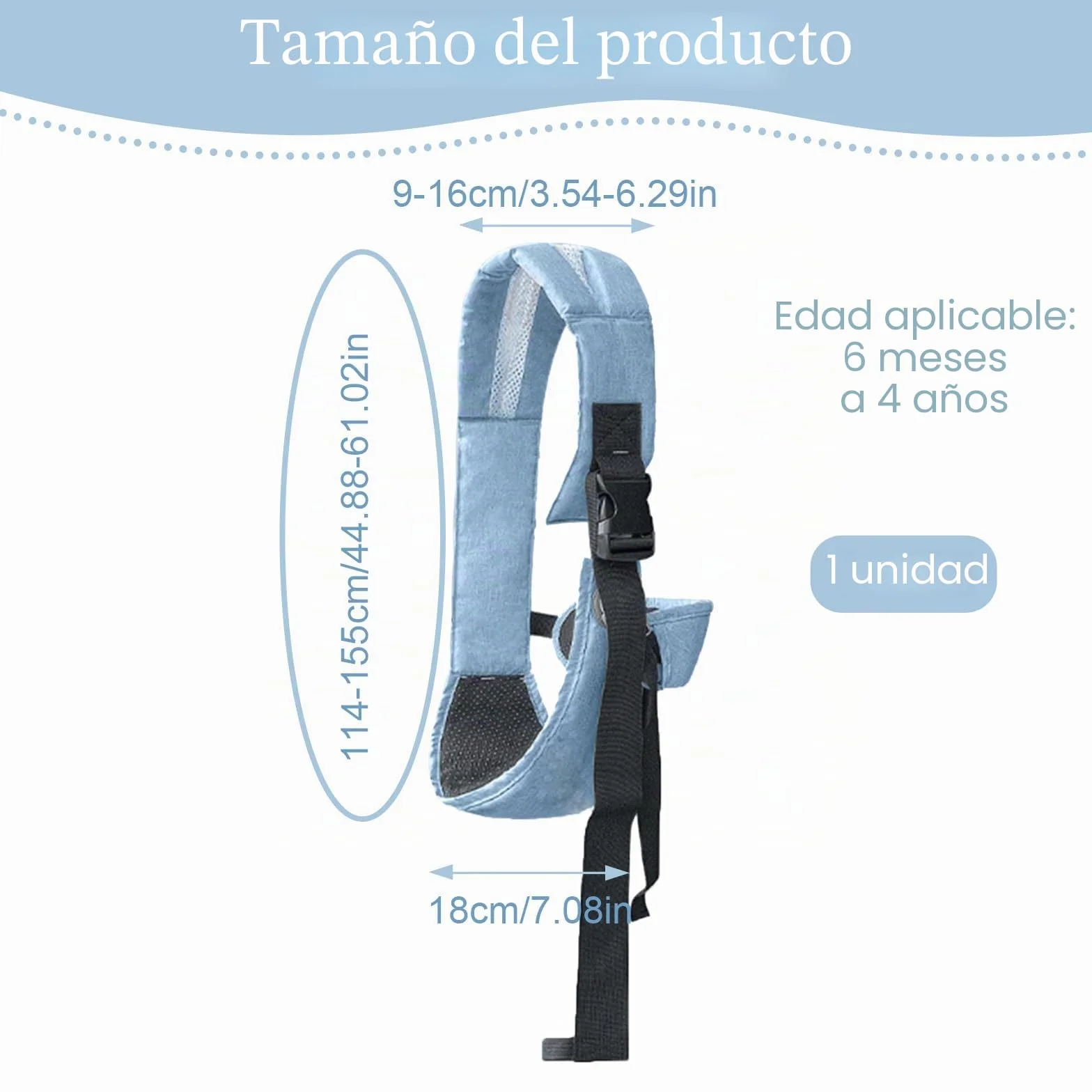 Porteo Bebe Recien Nacido Multifuncion Portabebes Lateral Ajustable Fular Verano para Bebes 6-48 Meses 20 kg Azul