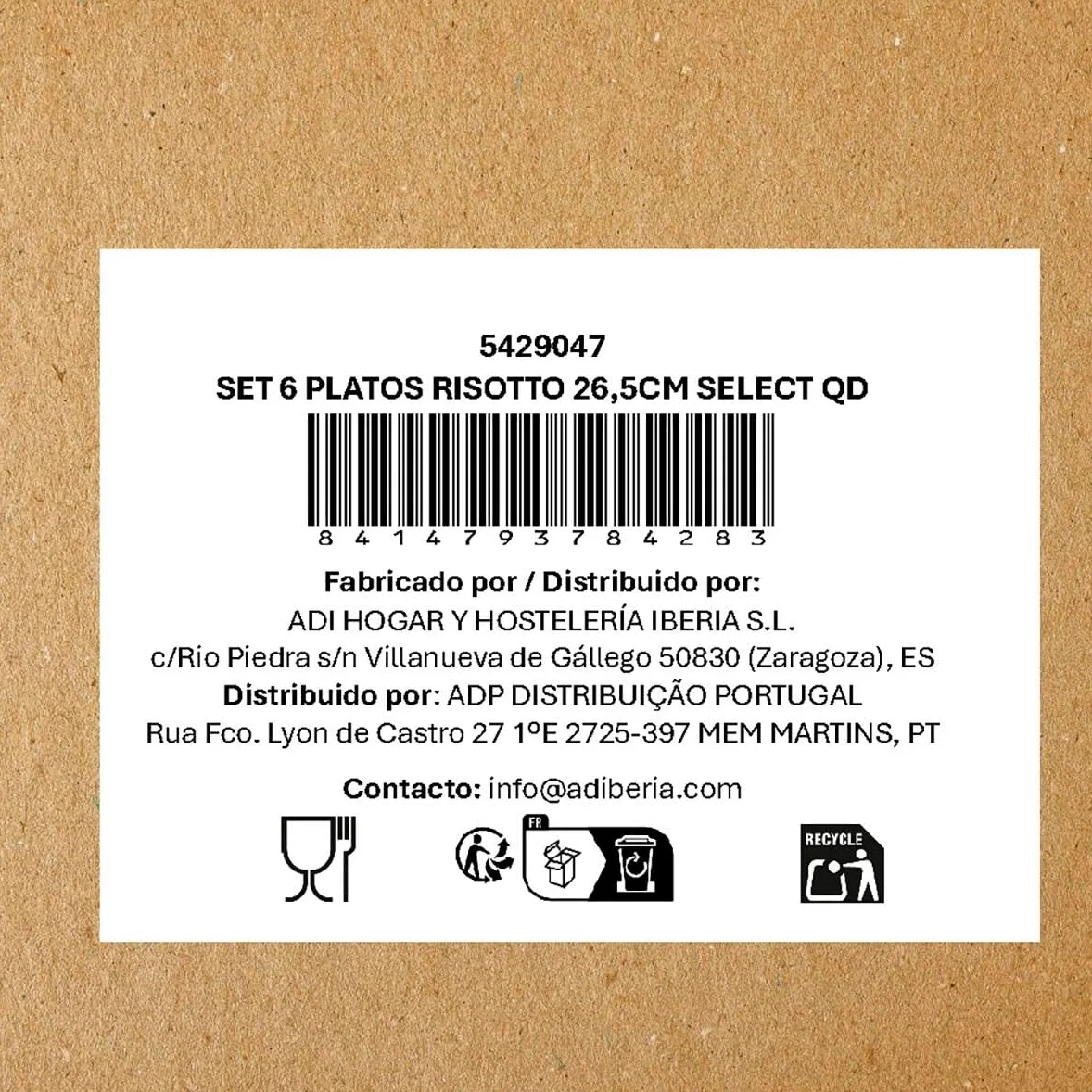 Quid Set de 6 platos risotto Select de porcelana 26,5 cm | Blanco, Porcelana, formato redondo, acabado brillo, 26,5 cm, 6 piezas, apilable, apto para microondas, apto para frigorífico