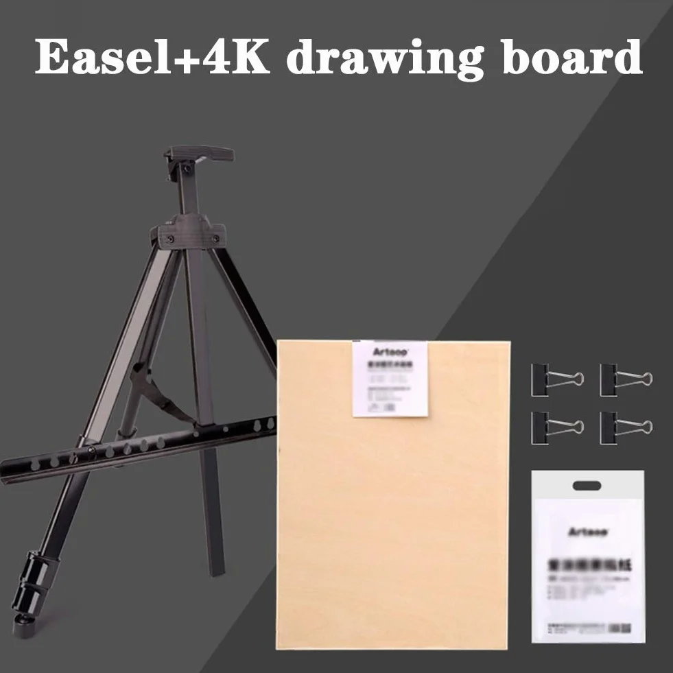 Caballete telescópico plegable para estudio de campo, para pintura, trípode con bolsa de transporte, color negro (caballete + tablero de dibujo 4K)