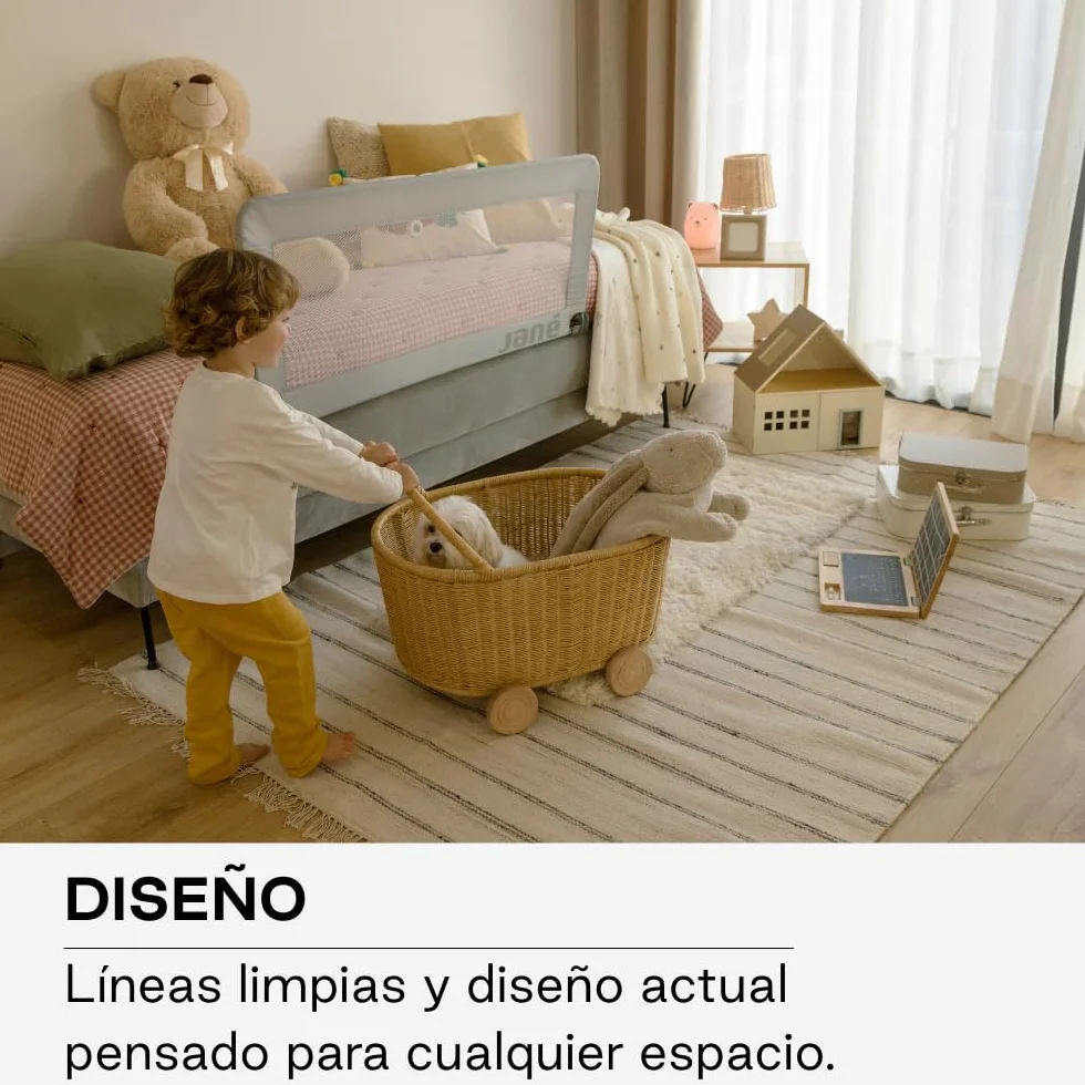Jané Barrera de Cama Abatible 140 cm, Extra Alta y Transpirable, Plegable con Bolsa de Transporte, Gris