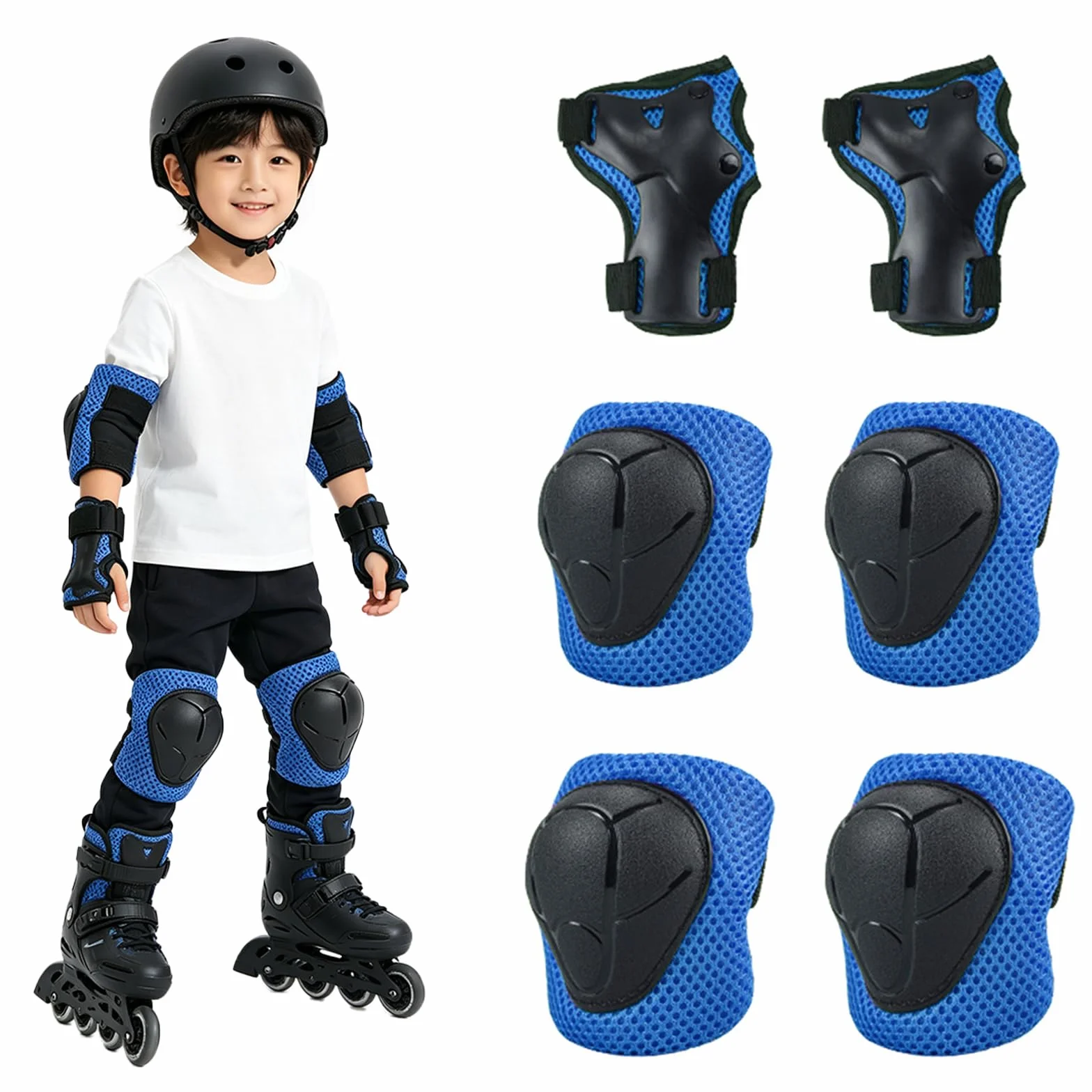 Protecciones Patines Azul Rodilleras Coderas Muñequeras Set Patinaje Ciclismo Monopatín
