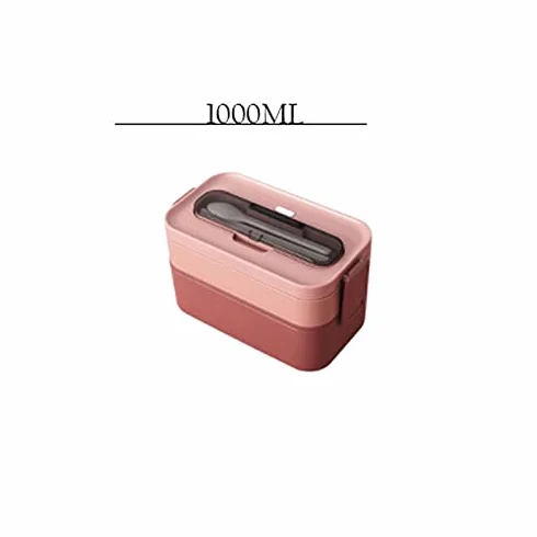 Bento Boxes Fiambrera aislada de acero inoxidable 1000 ml, doble capa y tres compartimentos, multifuncional ，Fiambrera