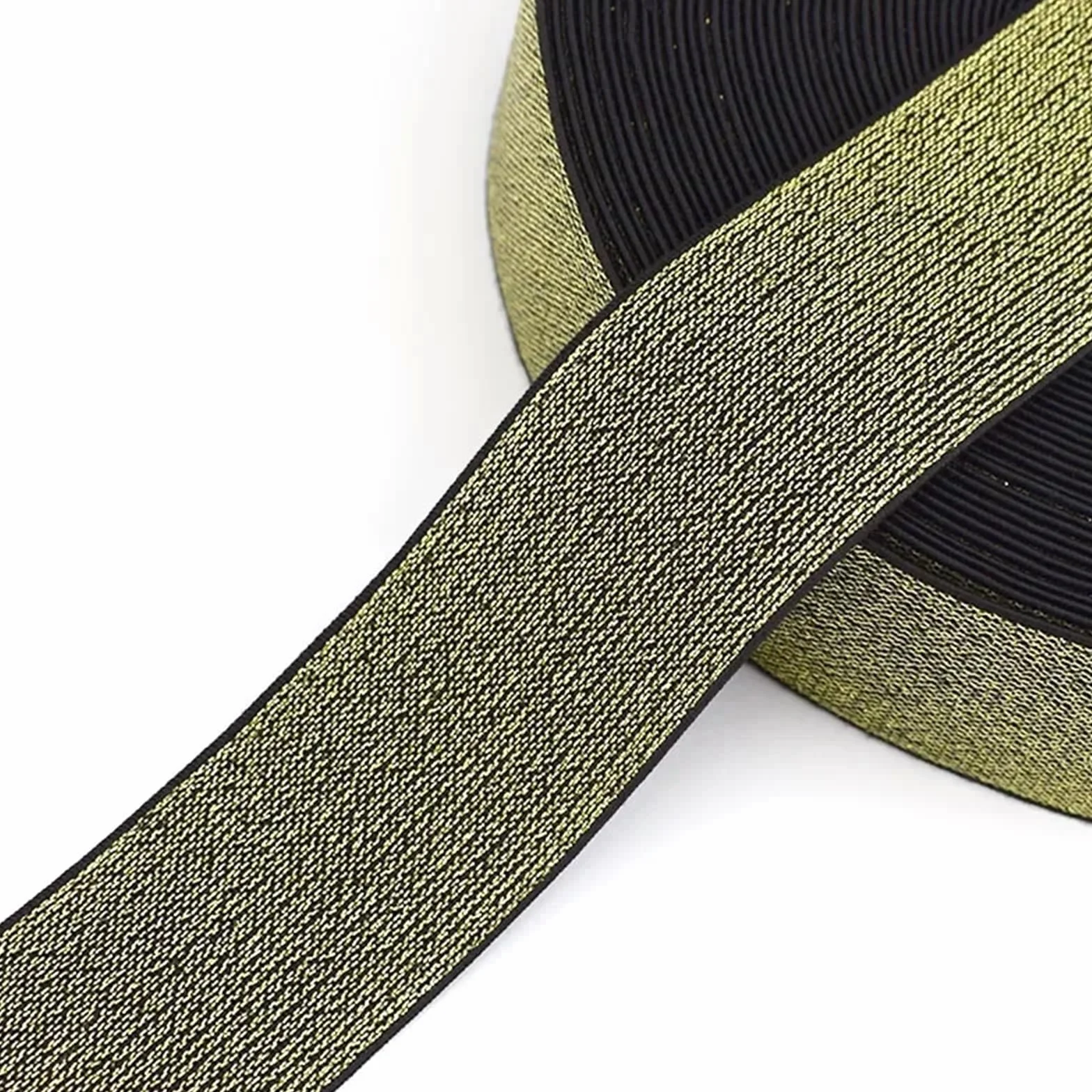 Banda Elástica Banda elástica con purpurina de 5/10 m (10-50 mm) for coser, pantalones, cinturones, accesorios de bricolaje(Gold Black,10Meters,40mm)