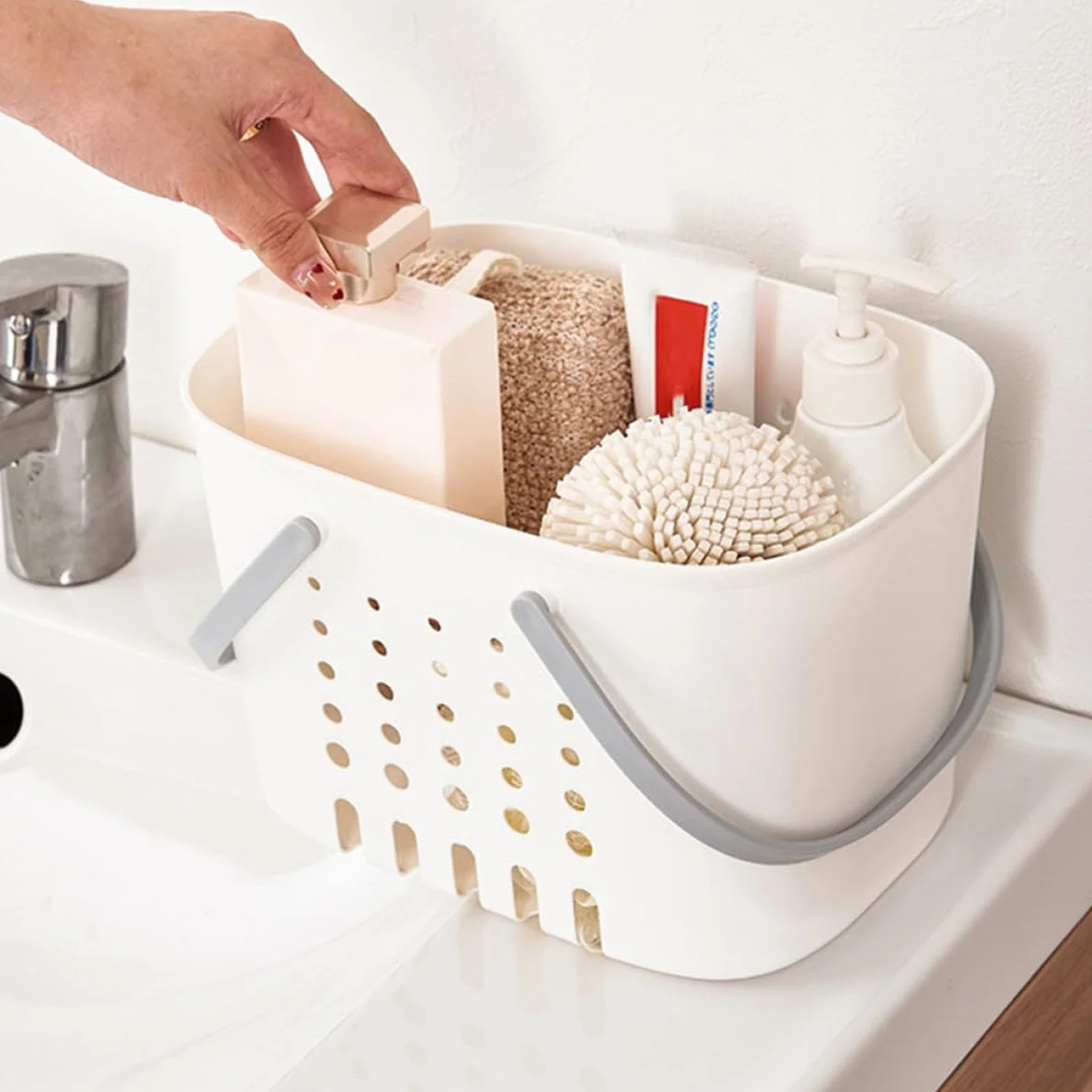 Genérico Cesta de Baño Portátil Asa y Drenaje Natural de Plástico para Almacenar Gel, Champú y Productos de Limpieza en Ducha