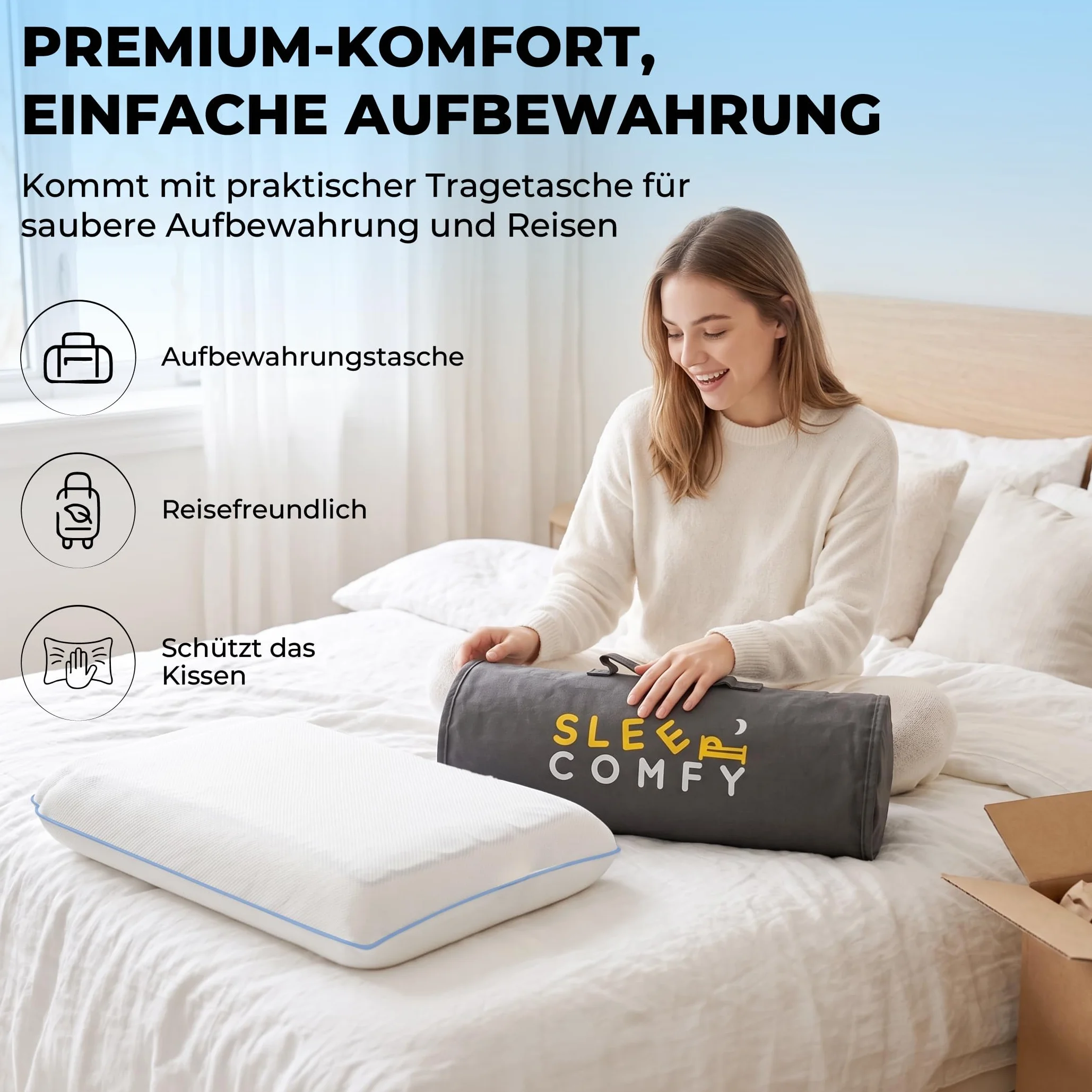 Sleep Comfy Gel-X Almohada 60 x 40 x 16 cm, almohada de espuma viscoelástica con gel refrescante, almohada ergonómica para el cuello, almohada transpirable con funda de jersey lavable, para dormir de