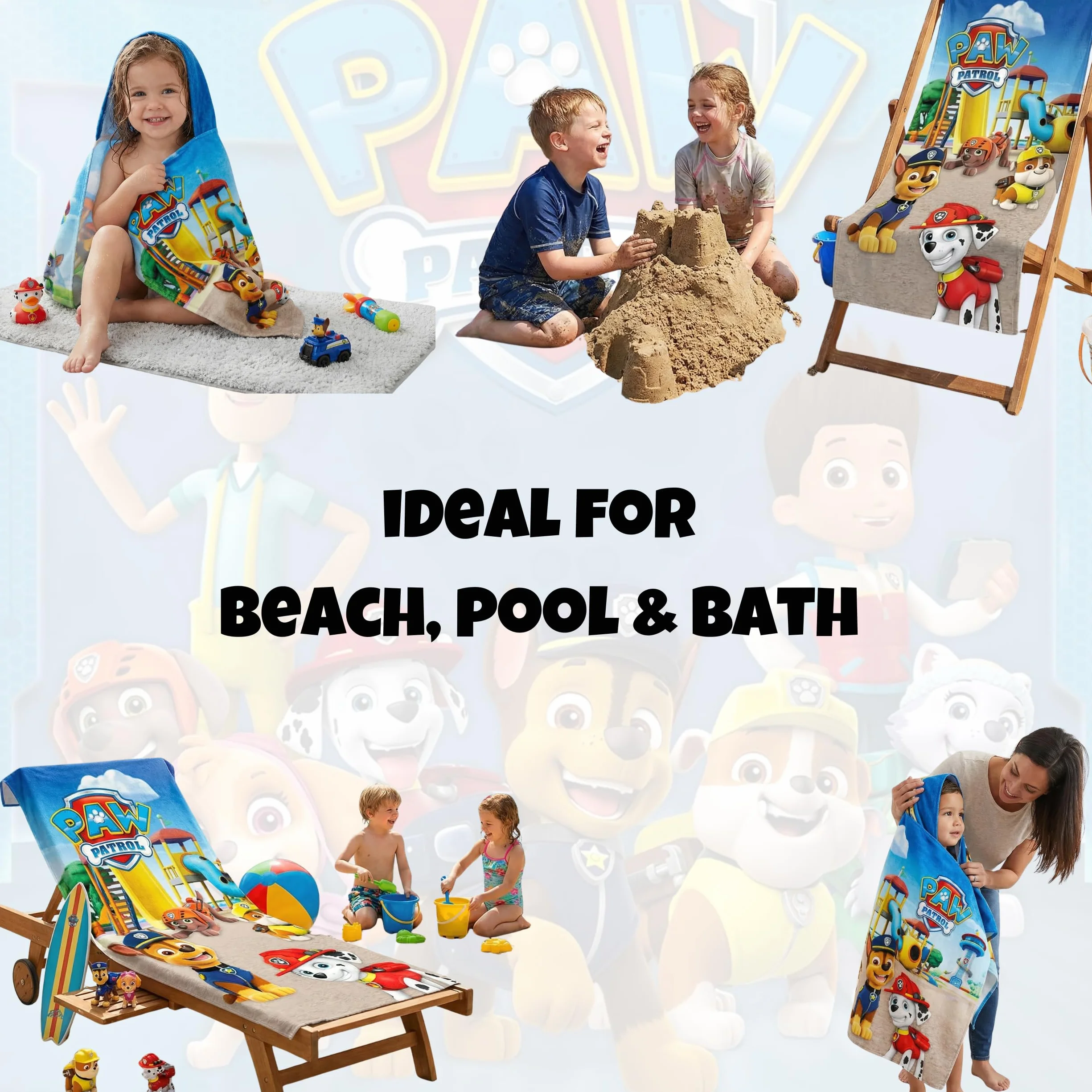 BrandMac Toalla de playa y baño de la Patrulla Canina de 70 x 140 cm, 100 % algodón, suave y absorbente, toalla de baño y natación para niños, toalla oficial de la Patrulla Canina, ideal para playa