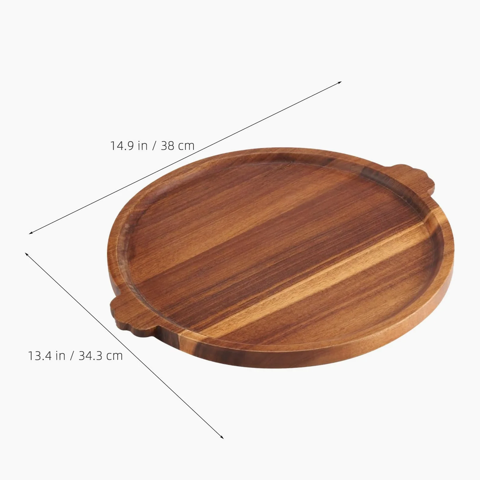 COLLBATH Bandeja Redonda Grande de Madera para Servir - Bandeja Circular de Madera con Asas - Plato Redondo para Servir Desayuno, Bebidas y Aperitivos en la Mesa del Comedor.