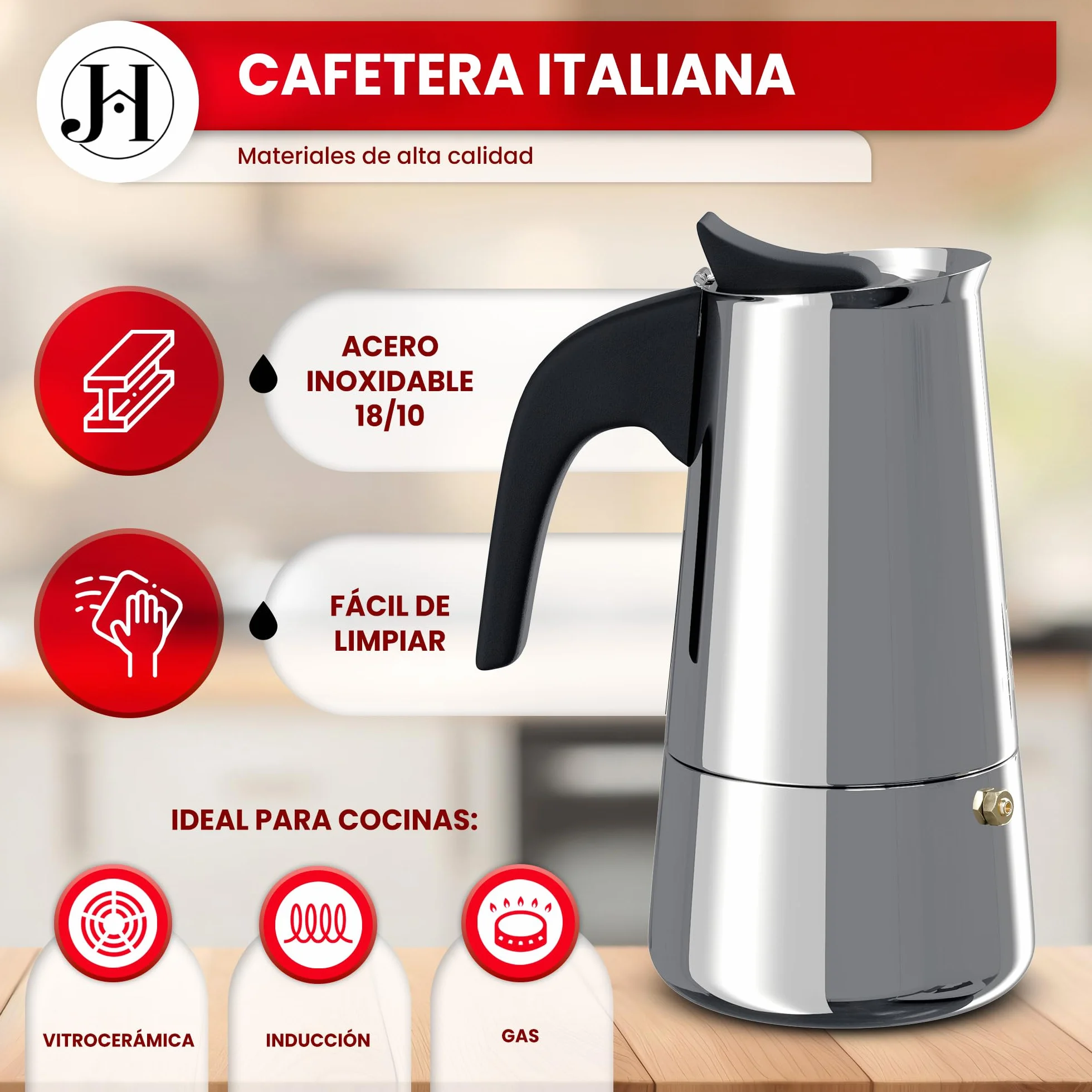 Set Café : Cafetera Italiana 12 Tazas - Compatible Inducción, Vitrocerámica y Gas | Cafetera Italiana Induccion | Cafetera Induccion Acero Inoxidable | Cafetera para Induccion (12 Tazas)