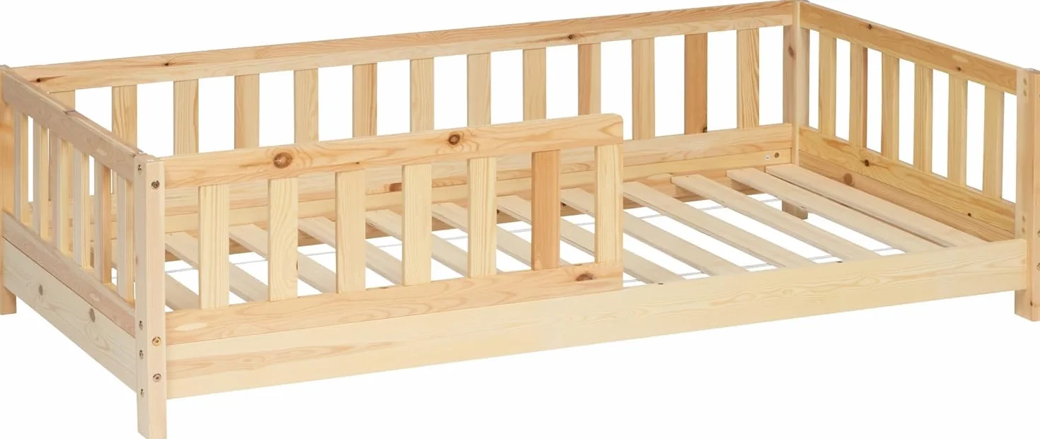 Montessori - Cama de barreras para niños, madera natural, 90 x 190 cm