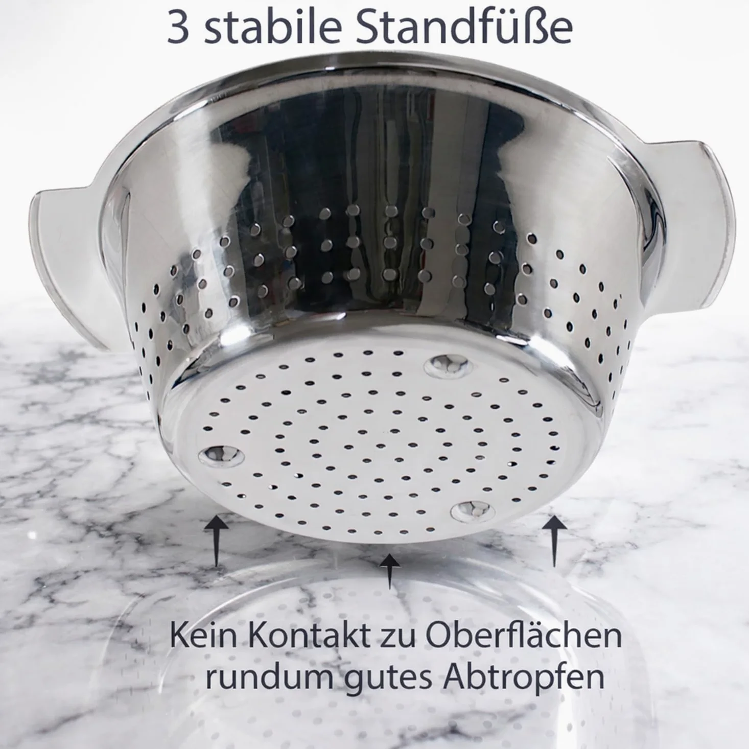 Colador para ensaladas, colador de cocina, colador de acero inoxidable, colador de pasta | diámetro de 24 cm, colador de verduras, colador de verduras, apto para lavavajillas, 2 asas, colador de