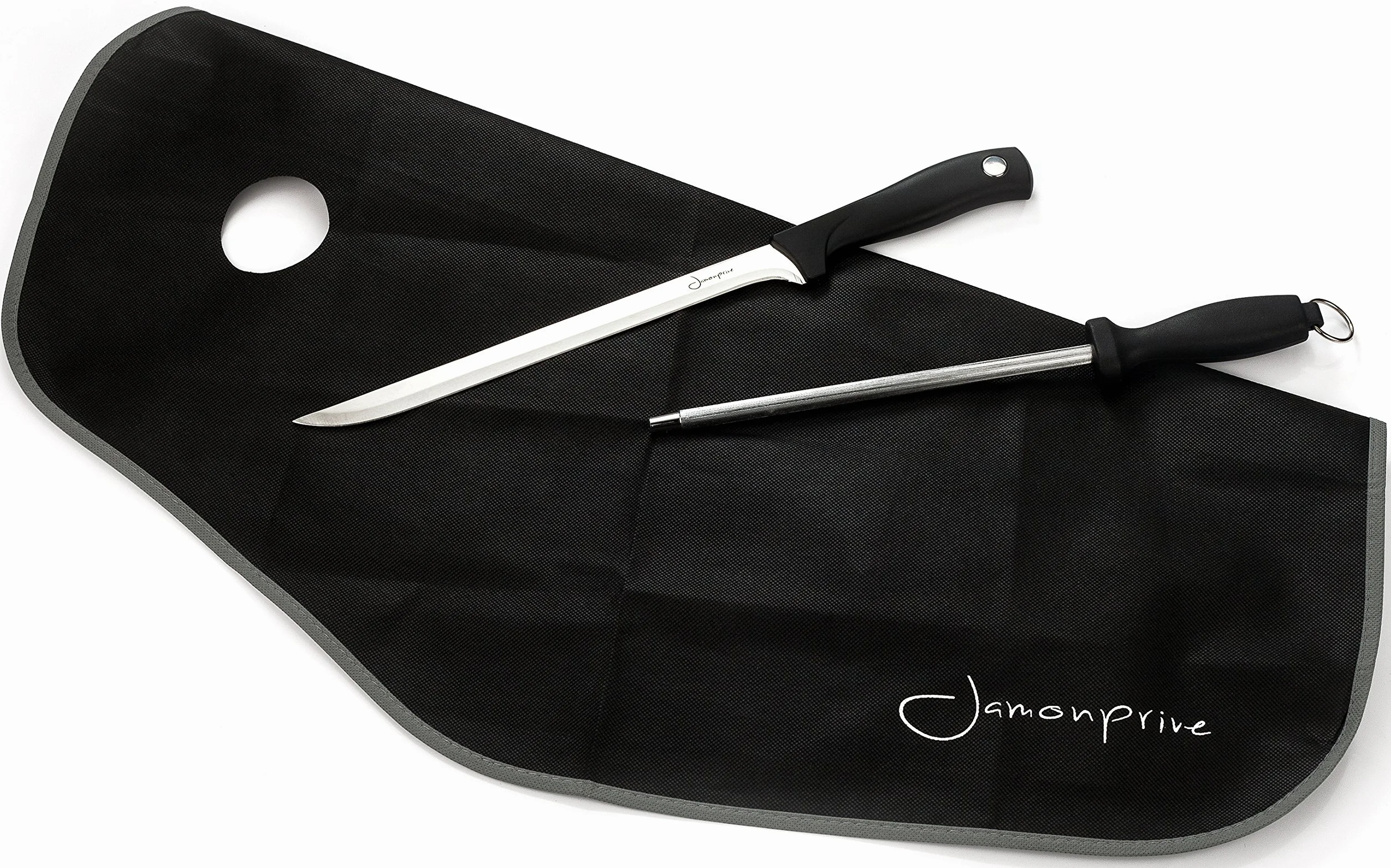 Cuchillo Jamonero con Chaira y Cubre Jamón - Set Profesional para el Corte de Jamón Serrano e Ibérico