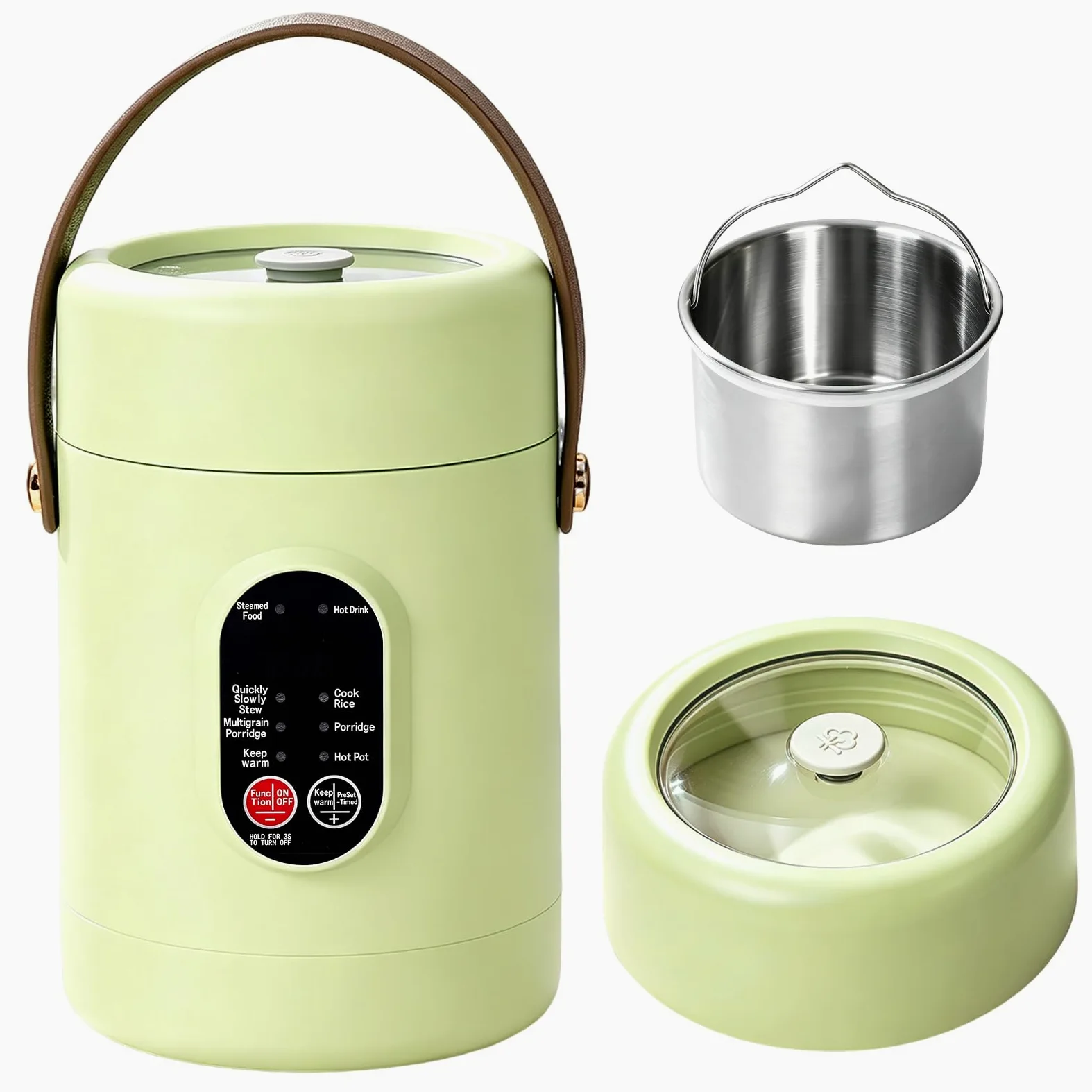 Olla eléctrica portátil de 1,2 L, con cesta vapor de acero inoxidable, cocina de viaje multifunción de 500 W, 8 funciones y temporizador inteligente 12 h, ideal para pasta, sopas y olla caliente